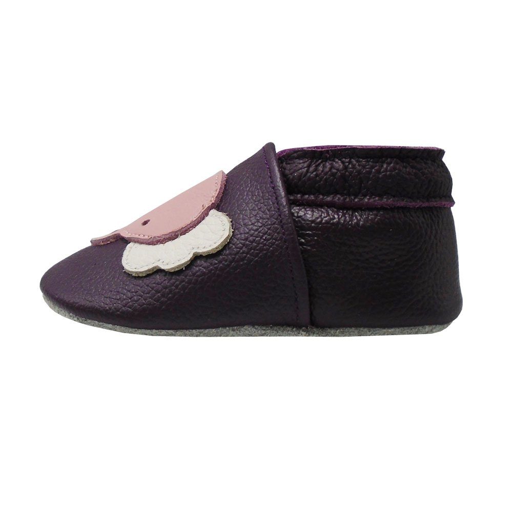 Yalion Weiche Leder Lauflernschuhe Hausschuhe Lederpuschen Elefant Lila Krabbelschuh