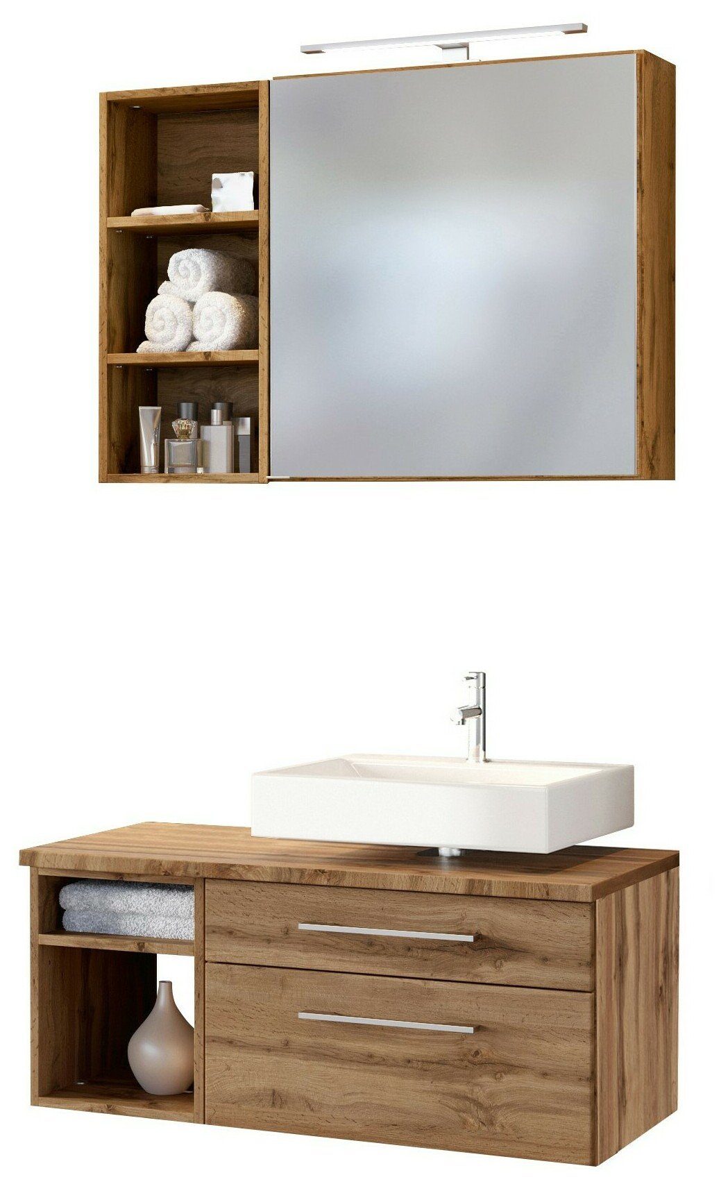 HELD MÖBEL Badmöbel-Set Unterbecken-Set Davos 90 cm -E- (rechts) Wotaneiche/Wotaneiche