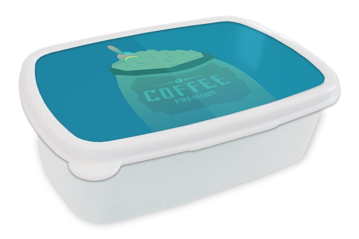 MuchoWow Lunchbox Kaffee - Bohnen - Zitate - Kaffeeprämie, Kunststoff, (2-tlg), Brotbox für Kinder und Erwachsene, Brotdose, für Jungs und Mädchen weiß