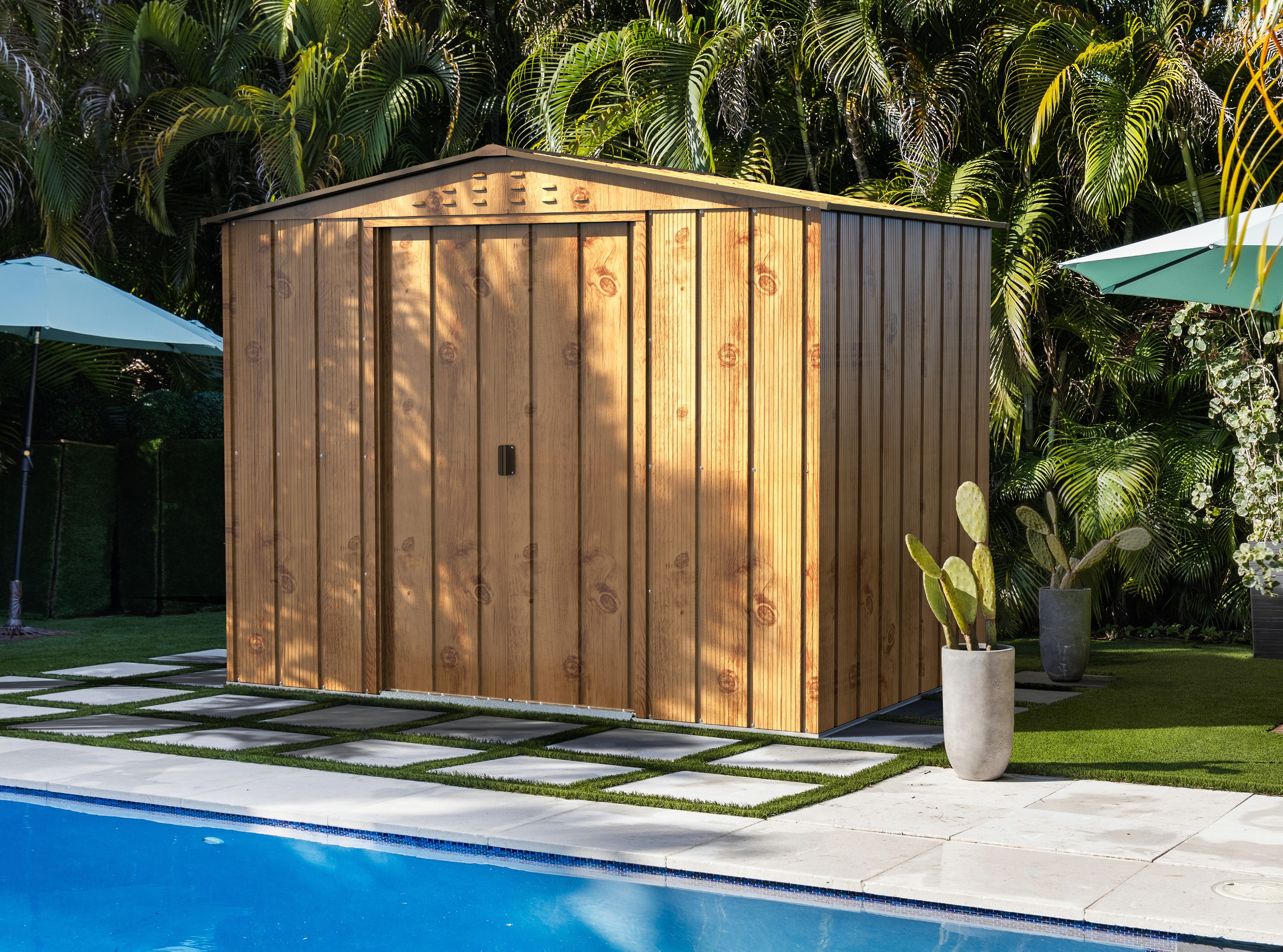 DURAMAX Gerätehaus DURAMAX Metall-2,6x1,8m Holzoptik, BxT: 261,6x183 cm, in Verzinkt mit 0,3mm Wandstärke