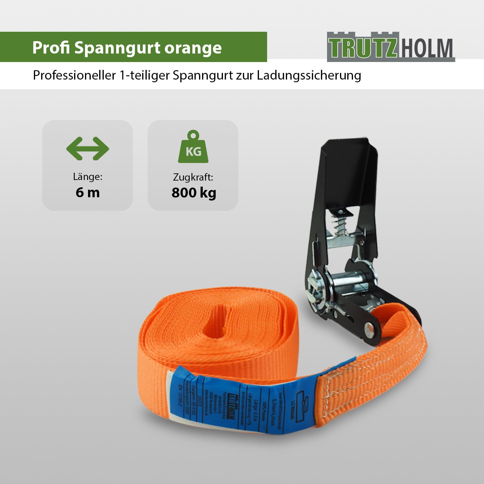 TRUTZHOLM Spanngurt 4x Ratsche 0,8t mit Spanngurt orange (Set) 6m 800kg einteilig