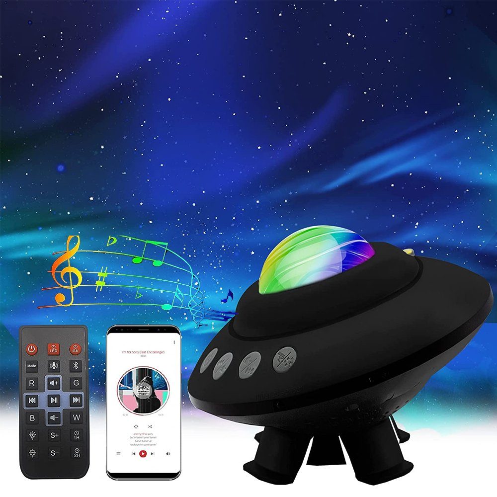 XERSEK LED Nachttischlampe LED Sternenhimmel Projektor mit musik,3in1  Galaxy Projector Kinder, Schwarz, Farbwechselnder Aurora Polarlicht  Sternenlicht Nachtlicht Baby, , LED-Projektionslicht mit  Timer/Lautsprecher/Fernbedienung/Bluetooth,360°Drehen