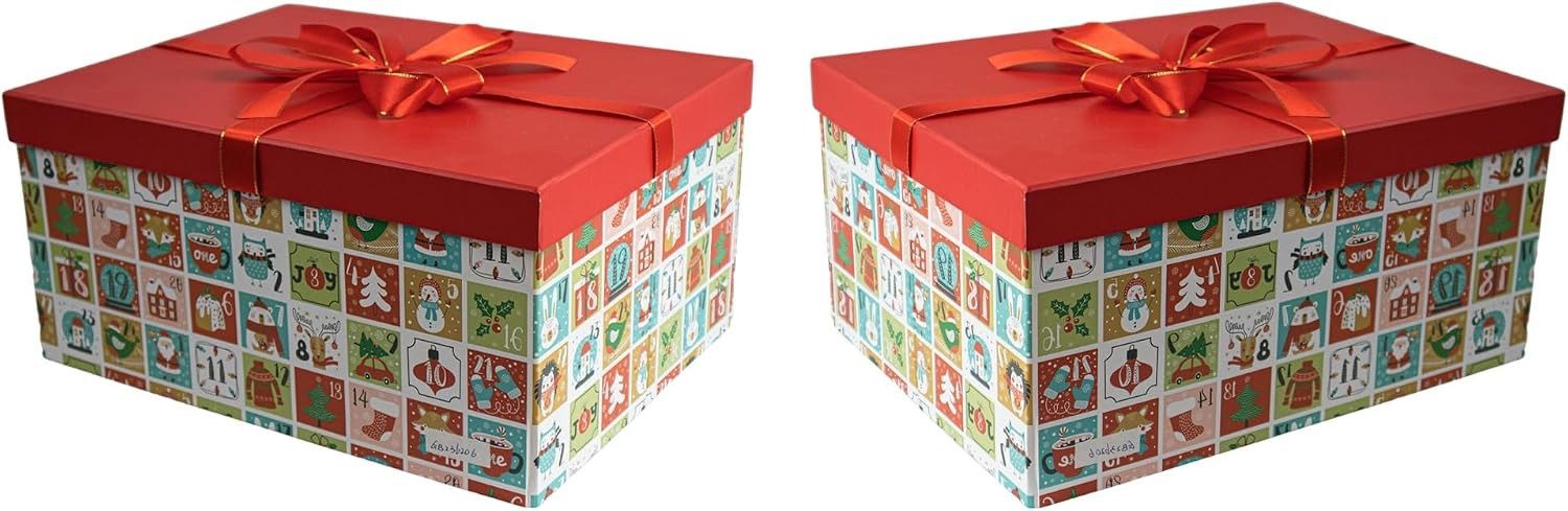 hausleben Geschenkbox 2er Faltbare Geschenkbox Weihnachten mit Deckel - 37x28x18 cm (Set, 2 St., 2er-Set), Stabiler Karton mit Deckel für große Geschenke