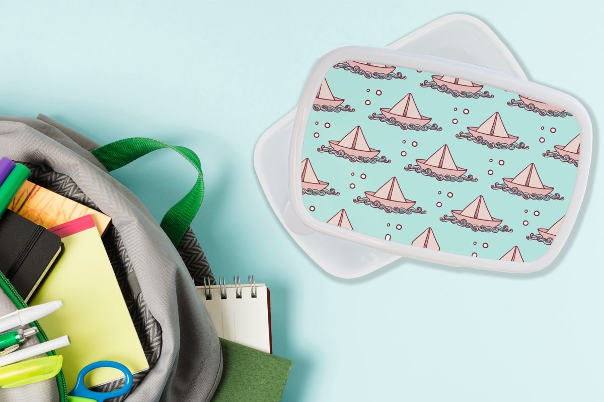 Kinder für Erwachsene, Kunststoff, und (2-tlg), weiß MuchoWow Brotdose, für Mädchen Kinder Brotbox Jungs - - und Abenteuer, Golf Boot - Lunchbox