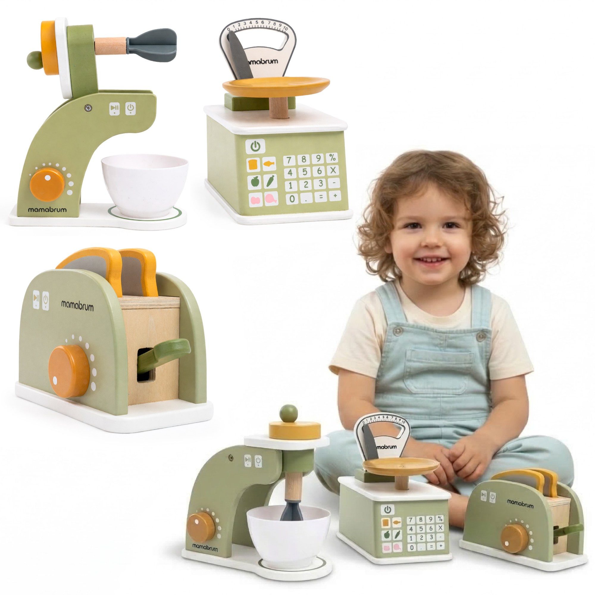 Mamabrum Spielküche Mamabrum Holz Küchen Set Kinder Mixer Toaster Waage Spielzeug Wood, MDF, plastic, metal, Interactive and Functional Design