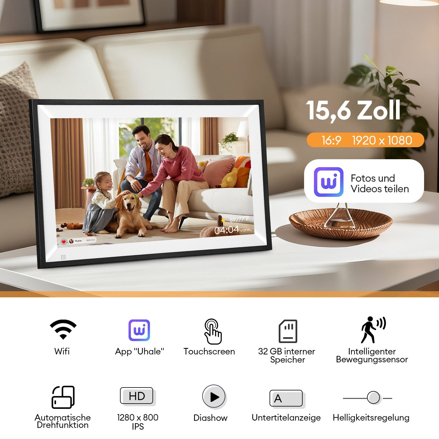 CkeyiN 15.6'' Digitaler Bilderrahmen (1920*1080 Pixel, 32 GB, mit Körper-Se günstig online kaufen