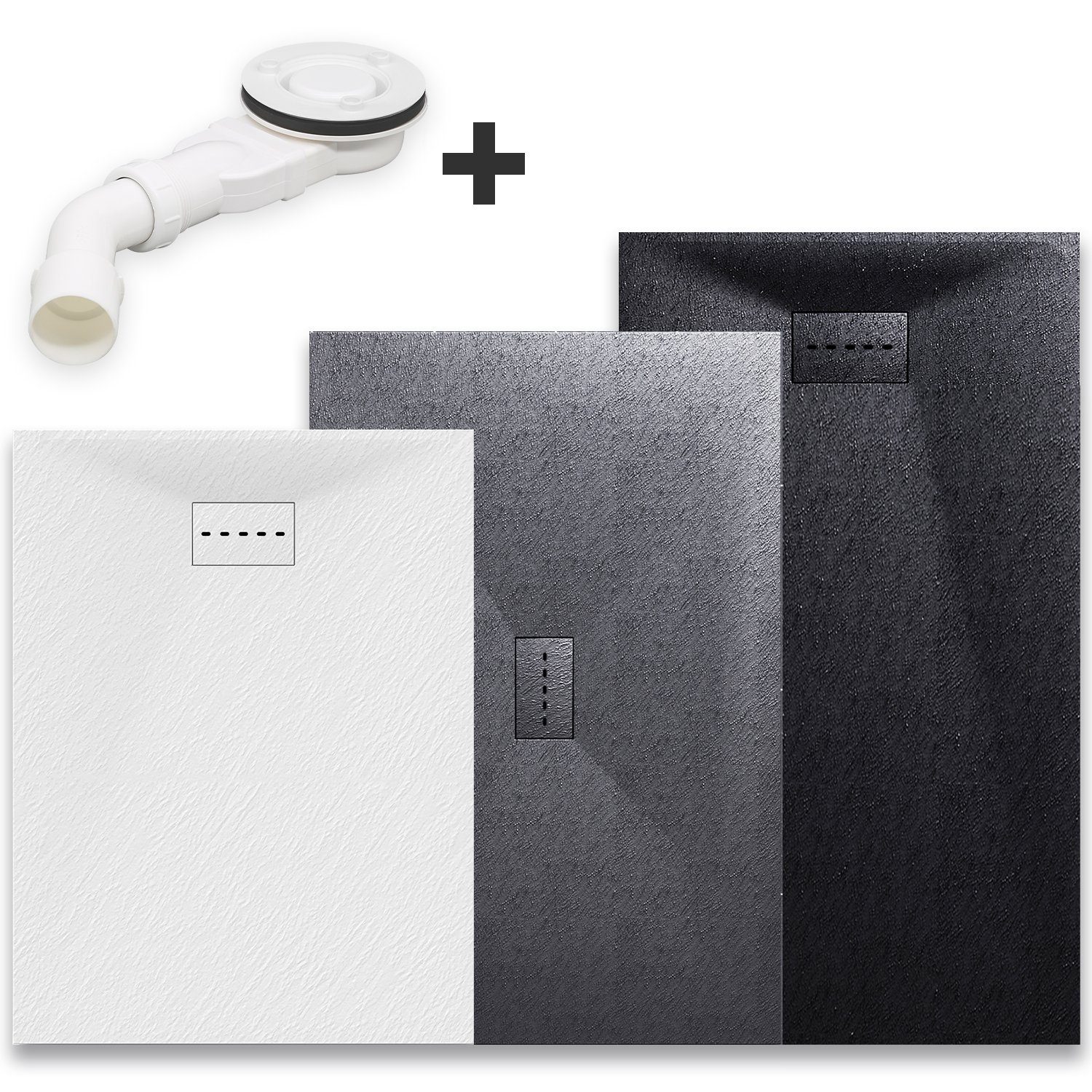 SONNI Duschwanne Schieferoptik mit Siphon,Weiß/Schwarz/Grau, SMC,Duschtasse günstig online kaufen