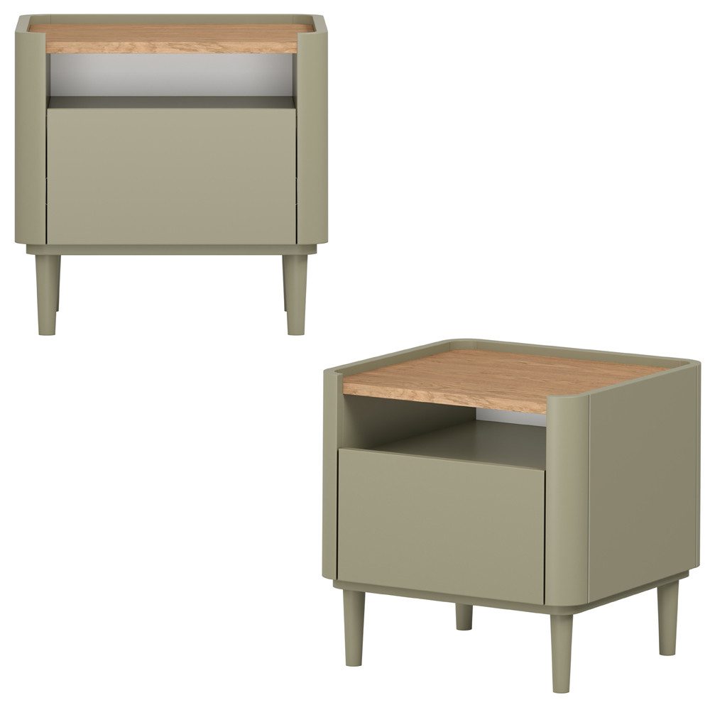 Lomadox Nachtschrank ELOY-141 Grün Eiche Dekor 2er Set mit Holzfüßen Softclose grifflos