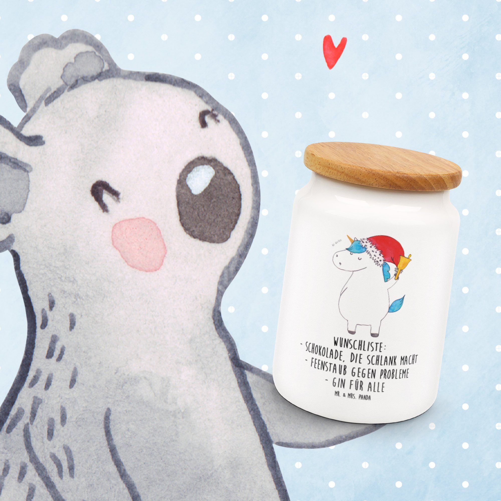 Panda Unicorn, - Pegasus, Mr. & Mrs. Einhorn Weihnachtsmann Weiß (1-tlg) Geschenk, - Keramik, Einhörner, Vorratsdose