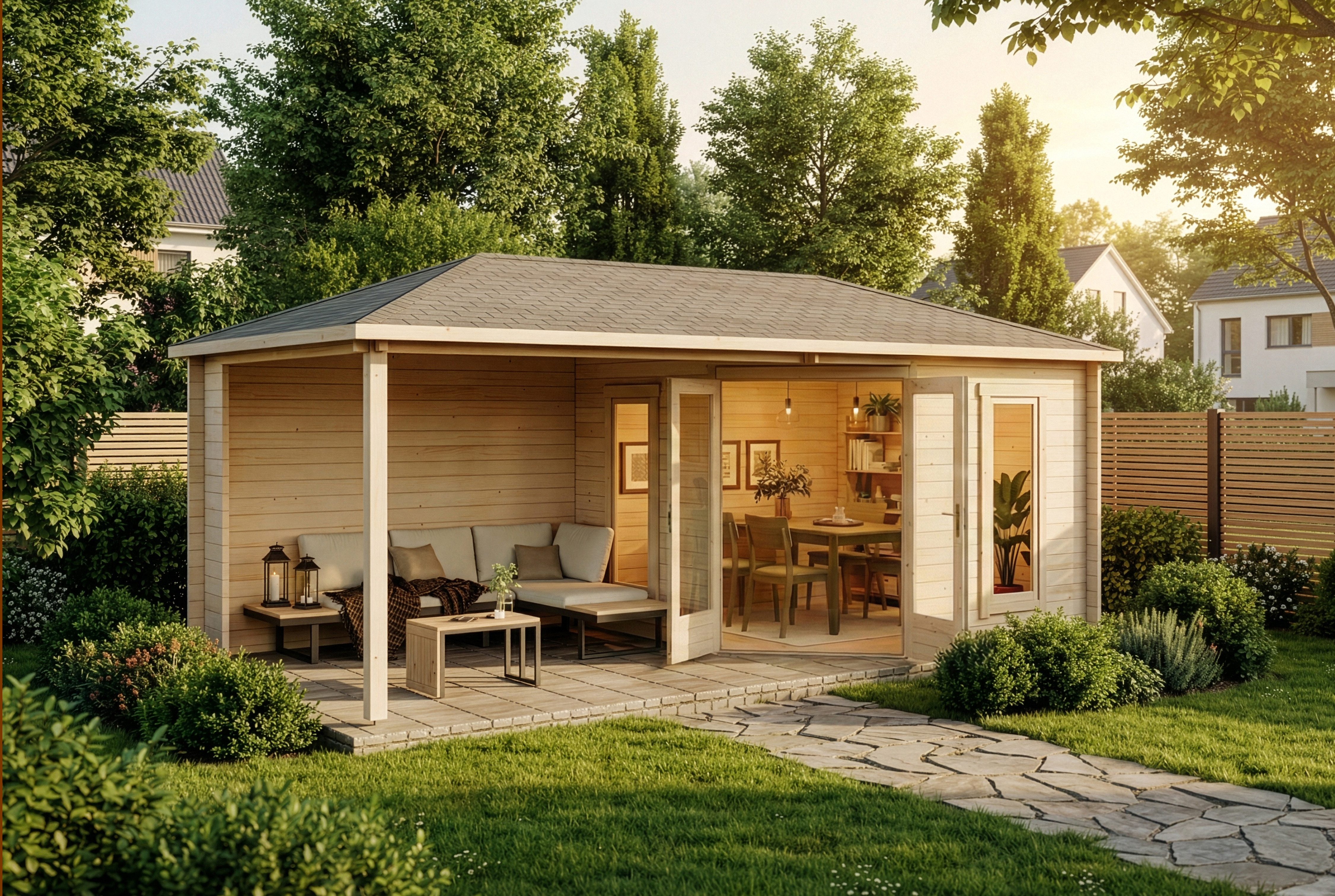 Alpholz Gartenhaus Holz 5-Eck Liwa, BxT: 614x317 cm, in Naturbelassen mit 28mm Wandstärke