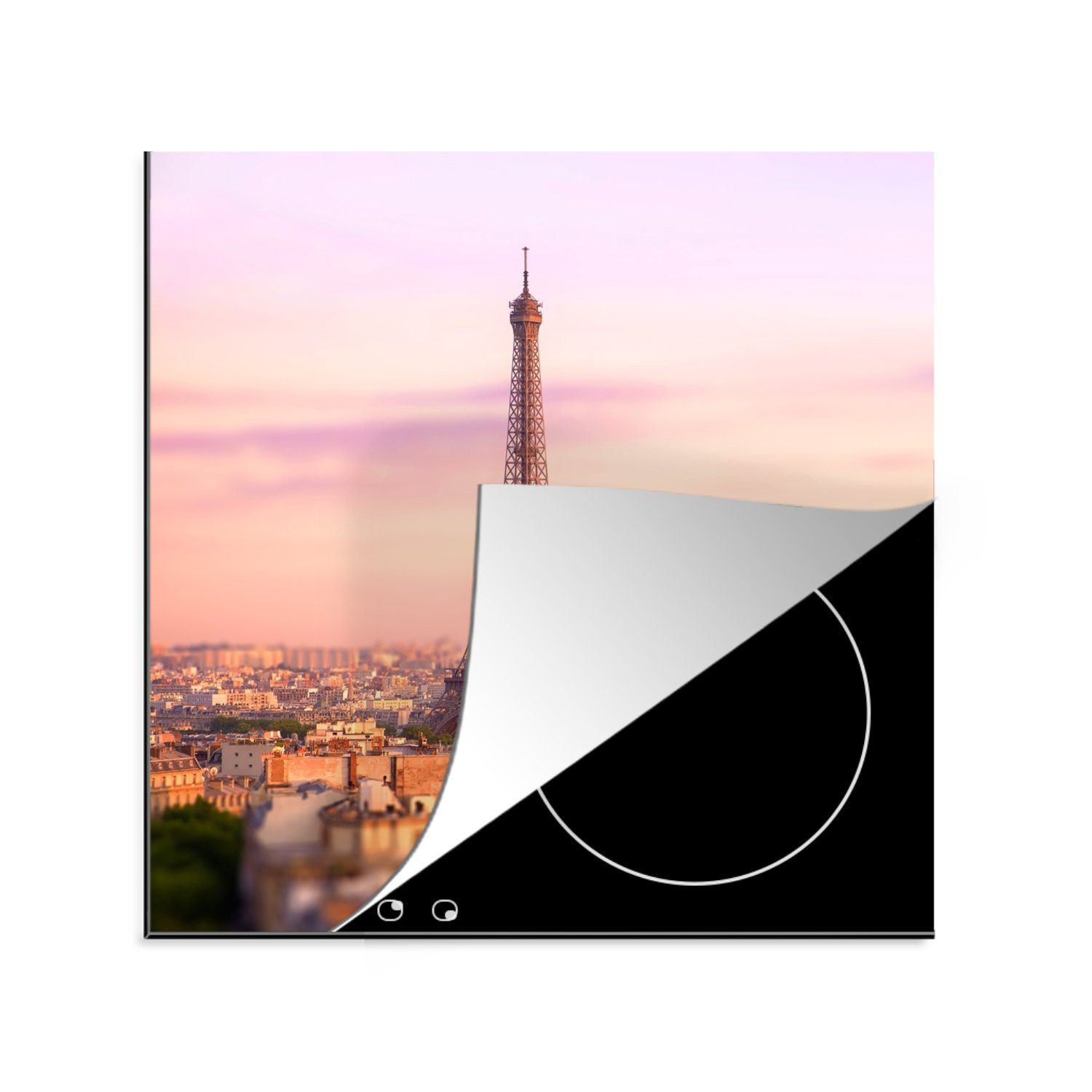 MuchoWow Herdblende-/Abdeckplatte Eiffelturm - Rosa - Wolken, Vinyl, (1 tlg), 78x78 cm, Ceranfeldabdeckung, Arbeitsplatte für küche
