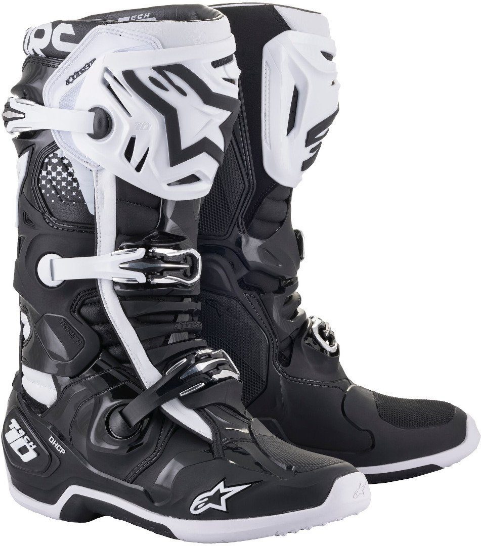 10 Tech Black/White Motorradstiefel Stiefel Alpinestars Motocross