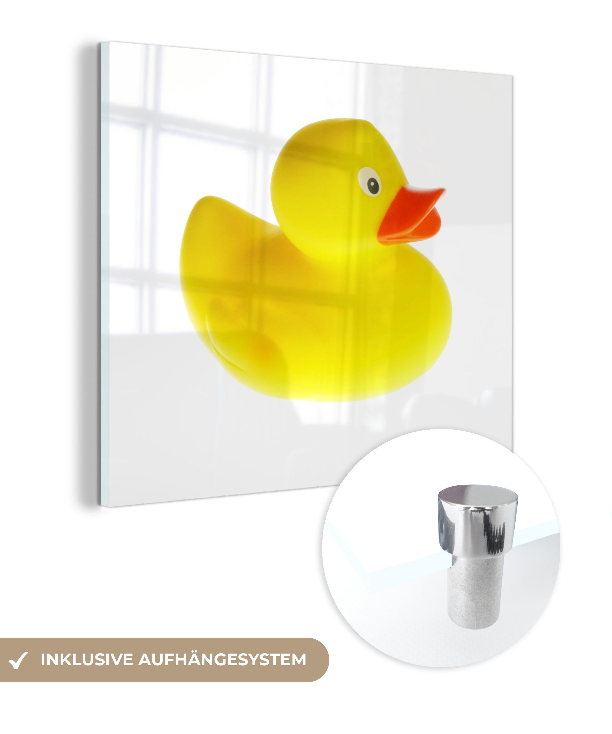 MuchoWow Acrylglasbild Bade-Ente auf weißem Hintergrund, (1 St), Glasbilder - Bilder auf Glas Wandbild - Foto auf Glas - Wanddekoration | Bilder
