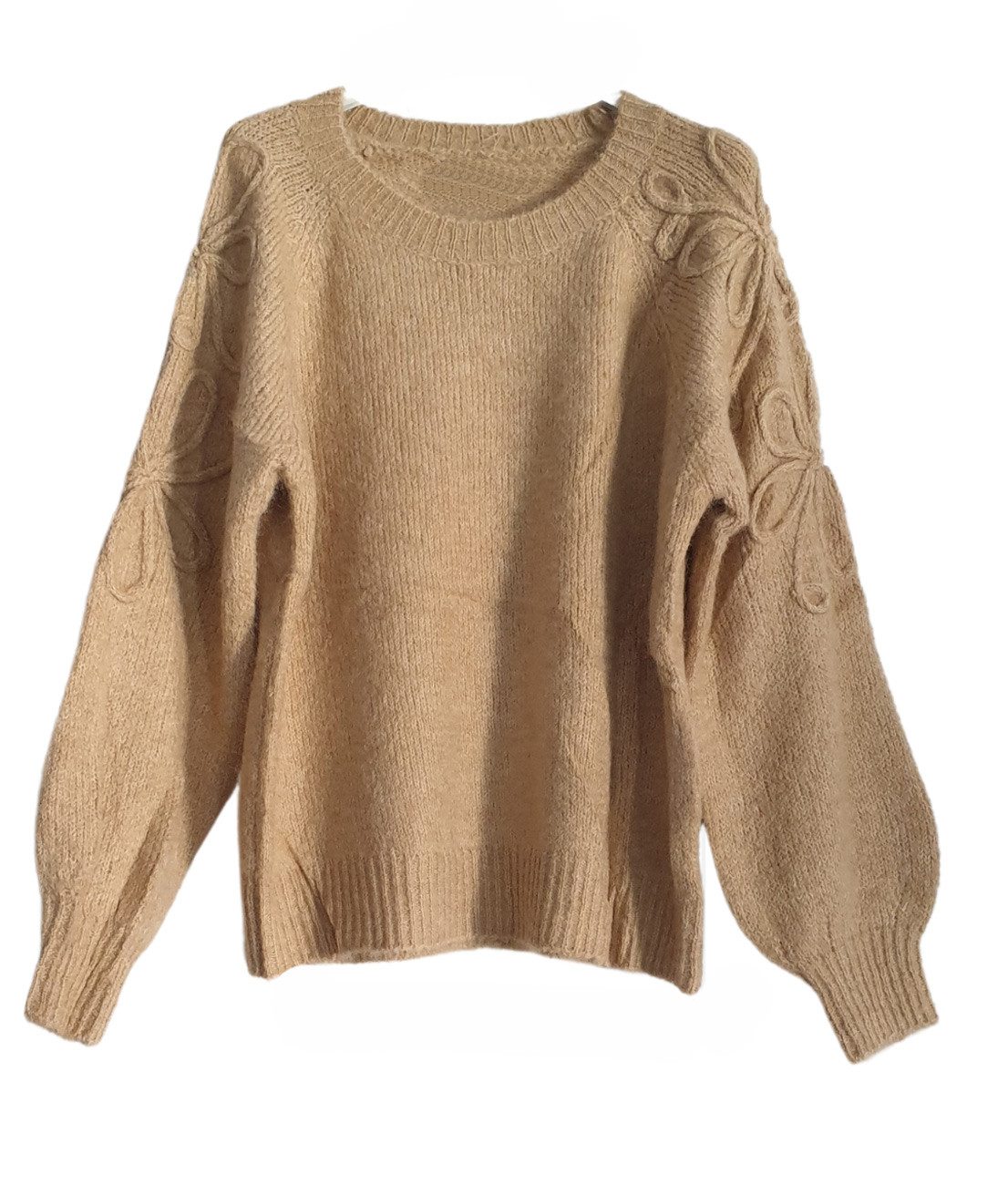 Rundhalspullover Pullover mit Blumendetails an den Ärmeln