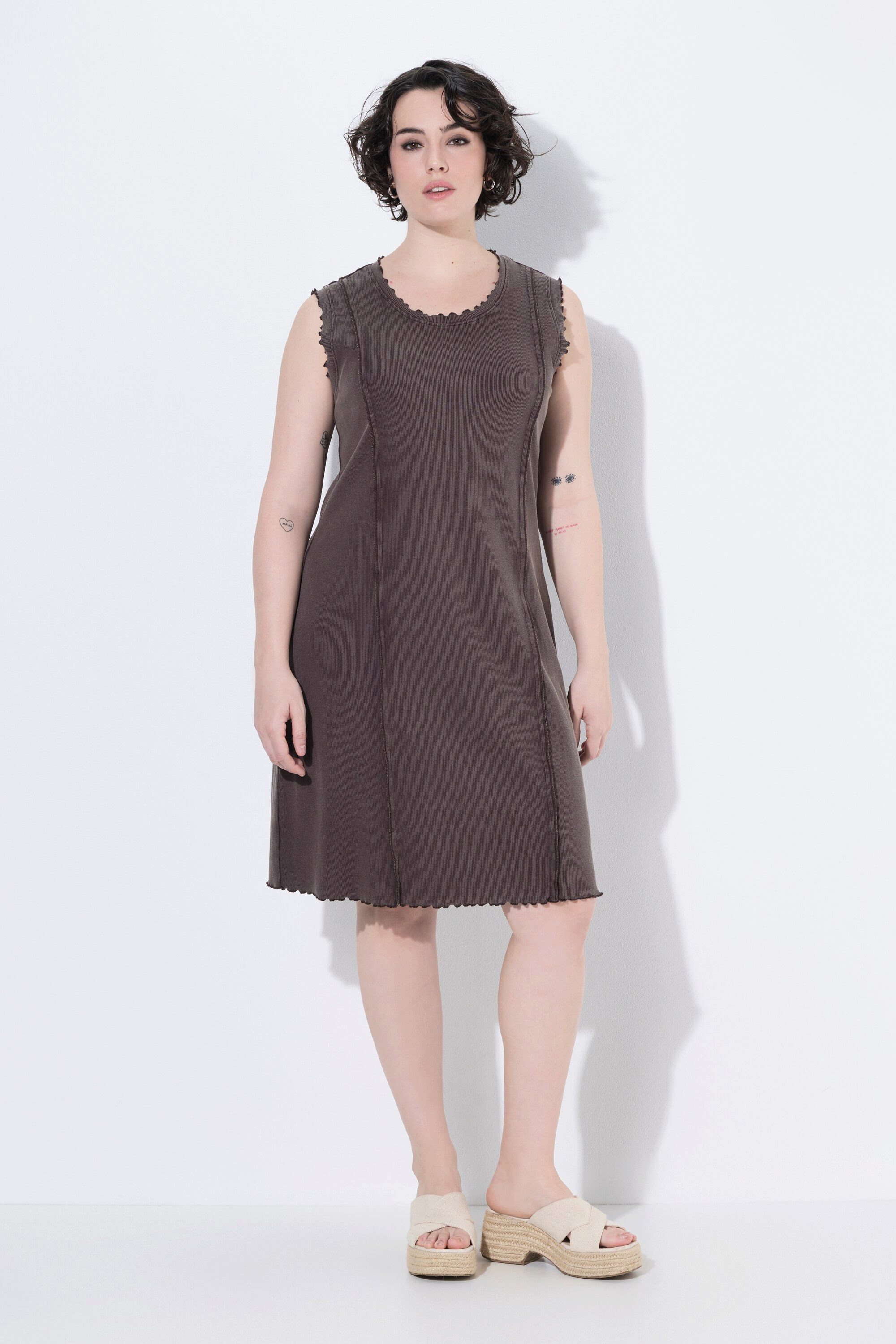 Midikleid Jerseykleid Rippjersey Rundhals ärmellos
