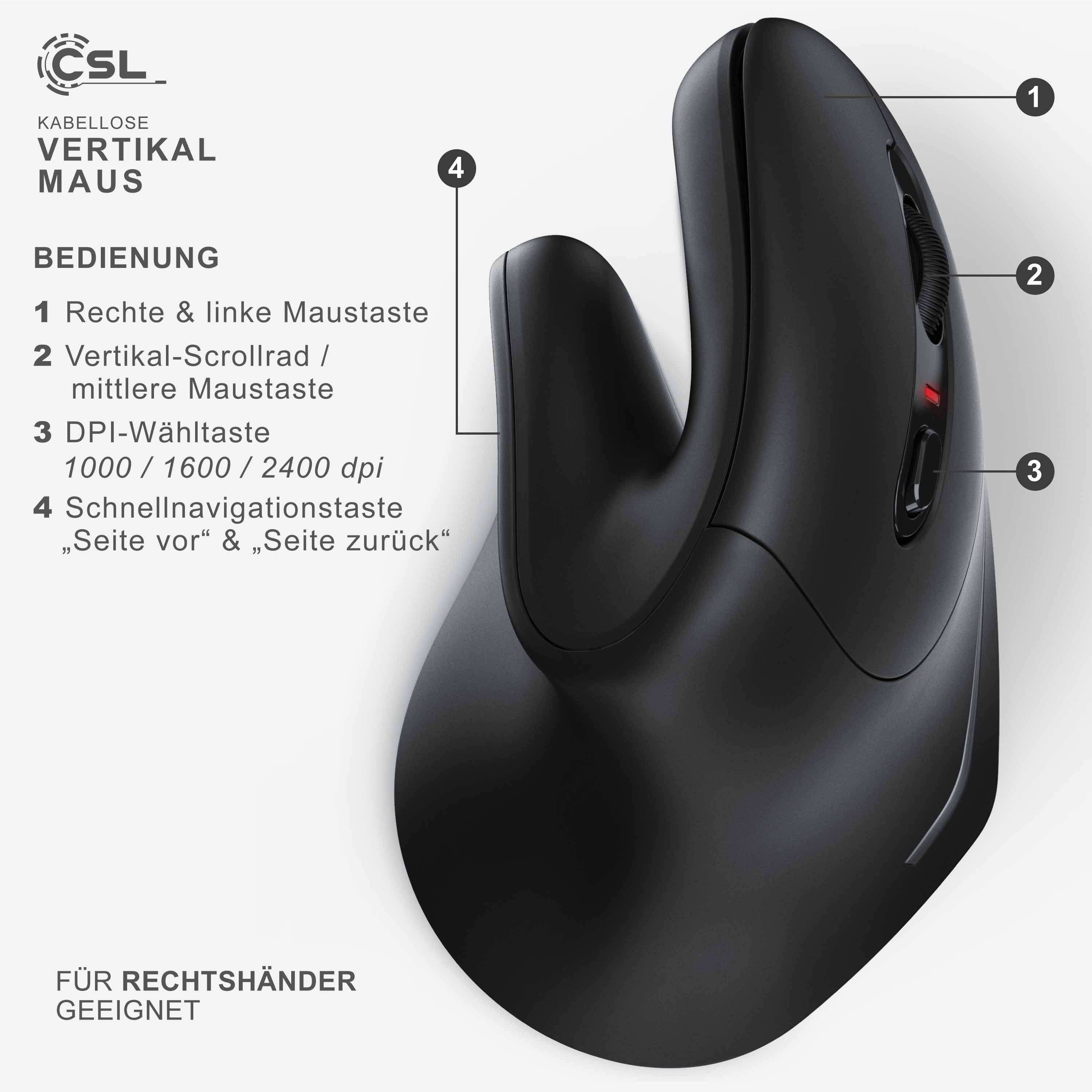 (Bluetooth, Armschonend) CSL ergonomische Bluetooth, kabellose Funk, 2,4 optische Vertikal & Maus Mouse Ghz
