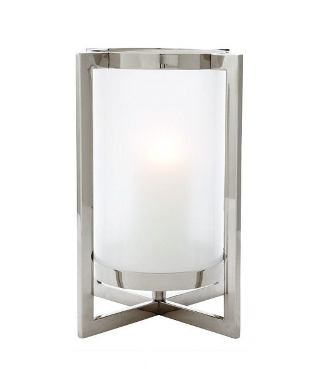 Casa Padrino Windlicht Luxus Windlicht / Kerzenleuchter Nickel Finish 36 x H. 46 cm - Luxus Accessoires