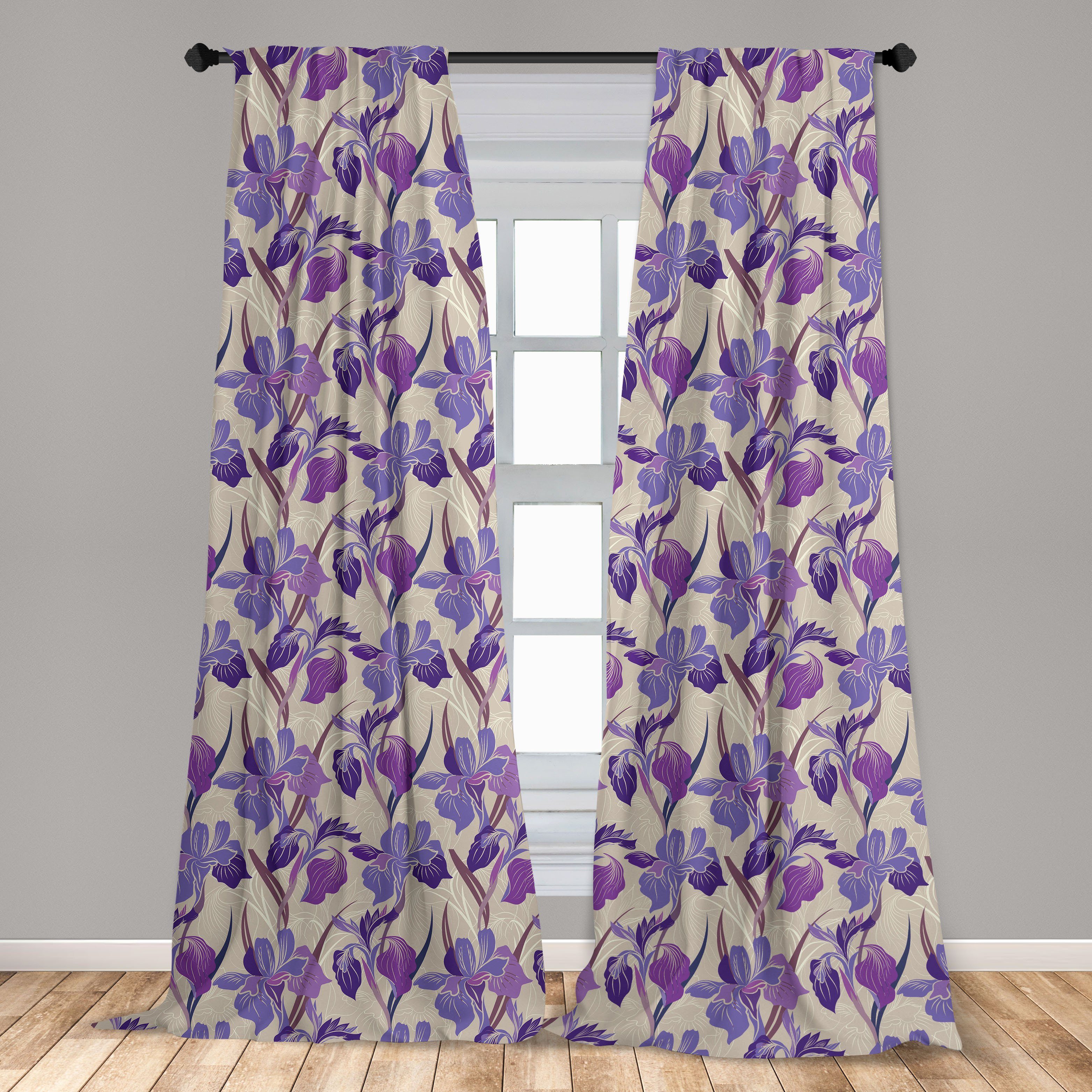 Gardine Vorhang für Wohnzimmer Schlafzimmer Digital-Blumen Blumen Zusammensetzung Dekor, Microfaser, Abakuhaus