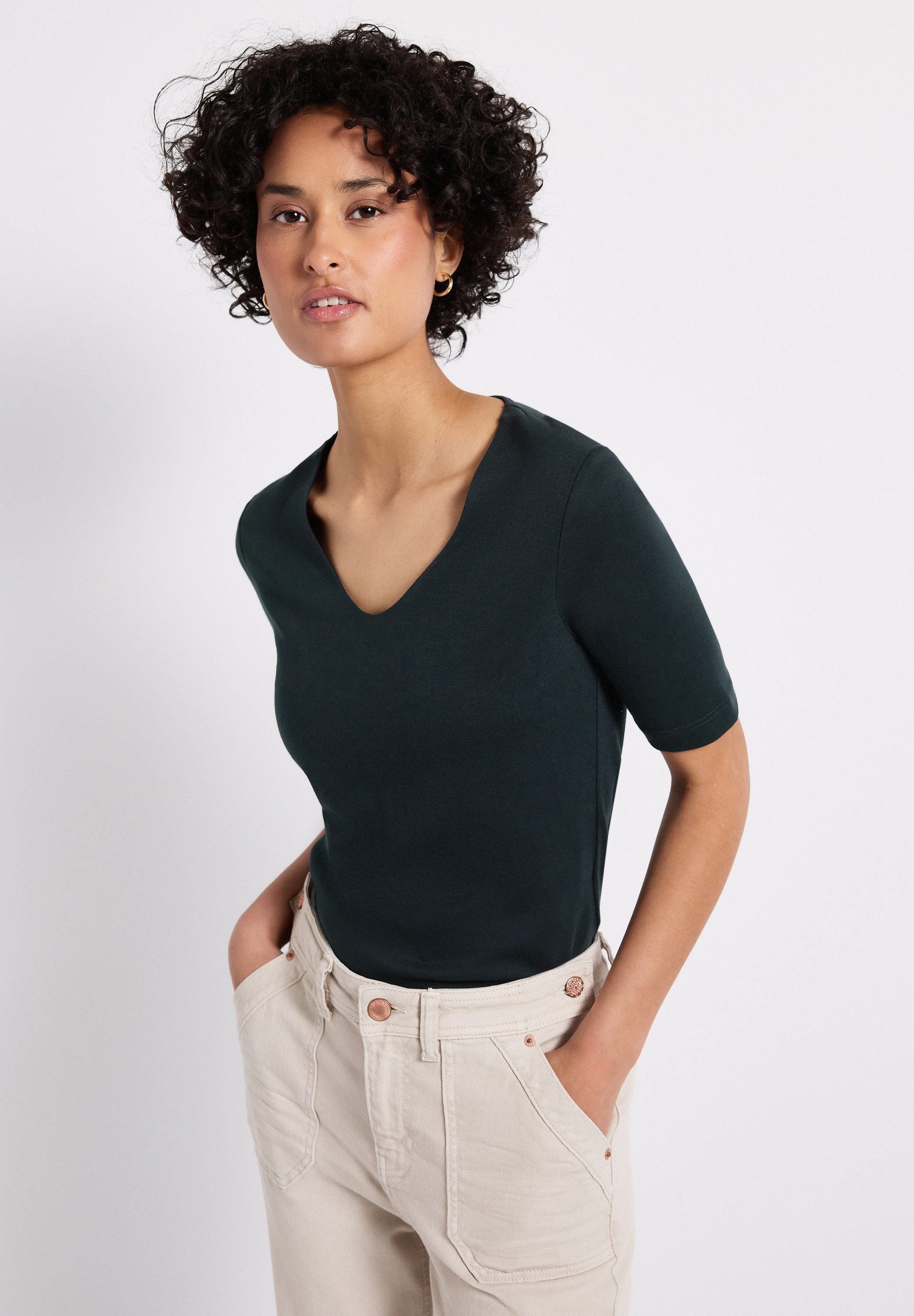 STREET ONE Kurzarmshirt Style Palmira mit tiefem Rundhalsausschnitt günstig online kaufen