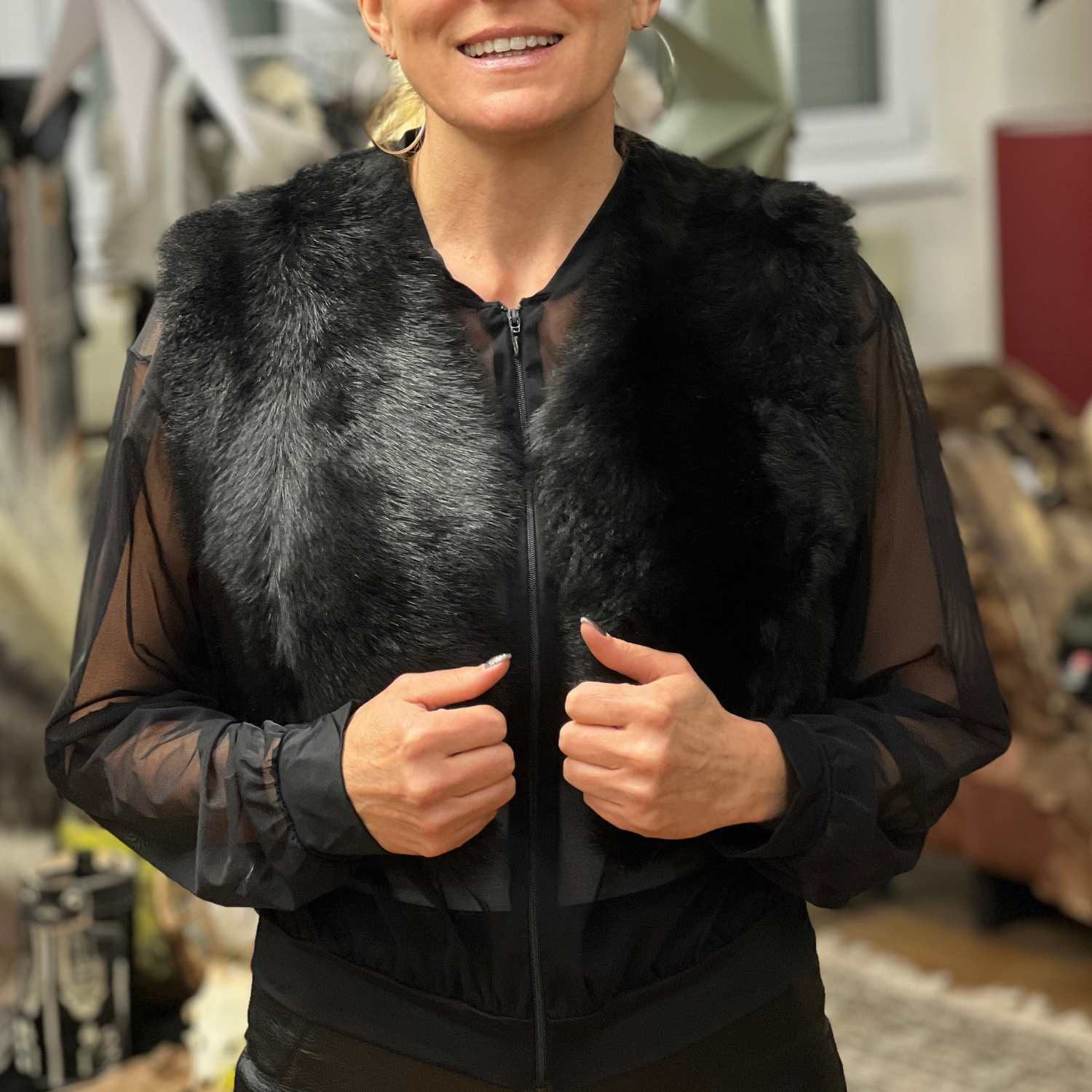 von hohenstein Fellweste Fell-Weste Ellen schwarz Langhaar 34