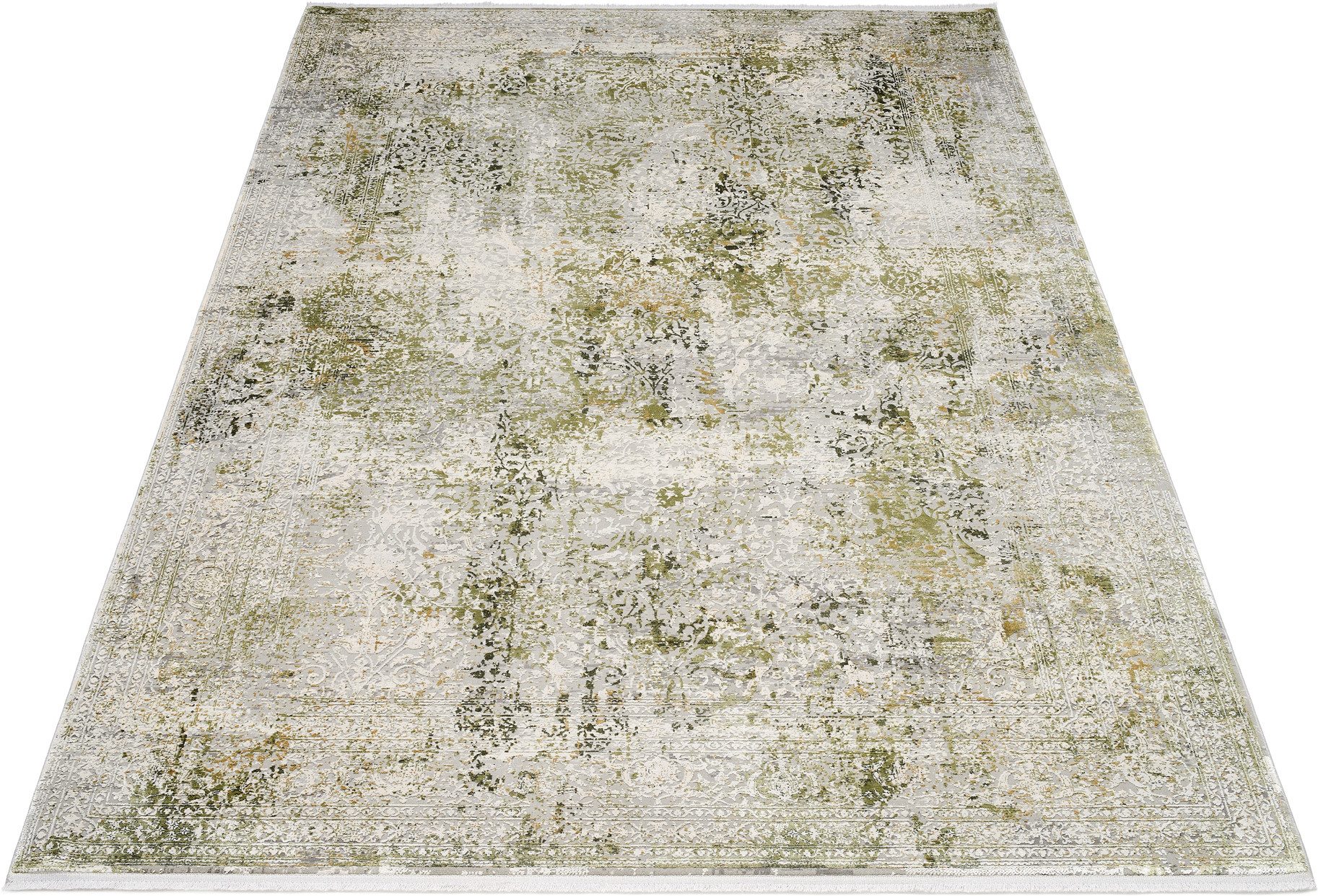OCI DIE TEPPICHMARKE Teppich BESTELLER CAVA, auch als Läufer und in Rund, rechteckig, Höhe: 8 mm, Glanz Viskose, mit Fransen, Hoch Tief Struktur, Vintage, Wohnzimmer