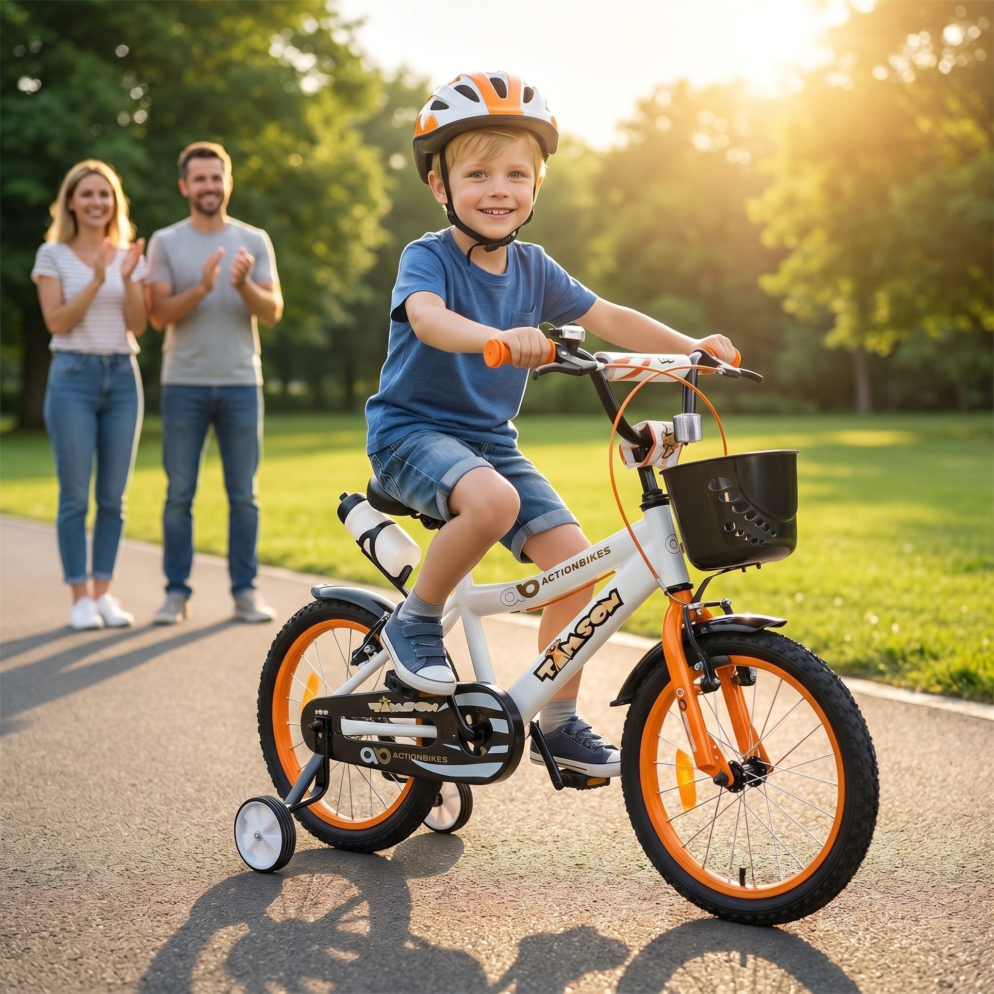 Actionbikes Motors Kinderfahrrad Timson Kinder Fahrrad ab 3 Jahre, 1 Gang, ohne Schaltung, (V-Brake-Bremsen, Luftbereifung, Schutzbleche, weiß / orange / schwarz)