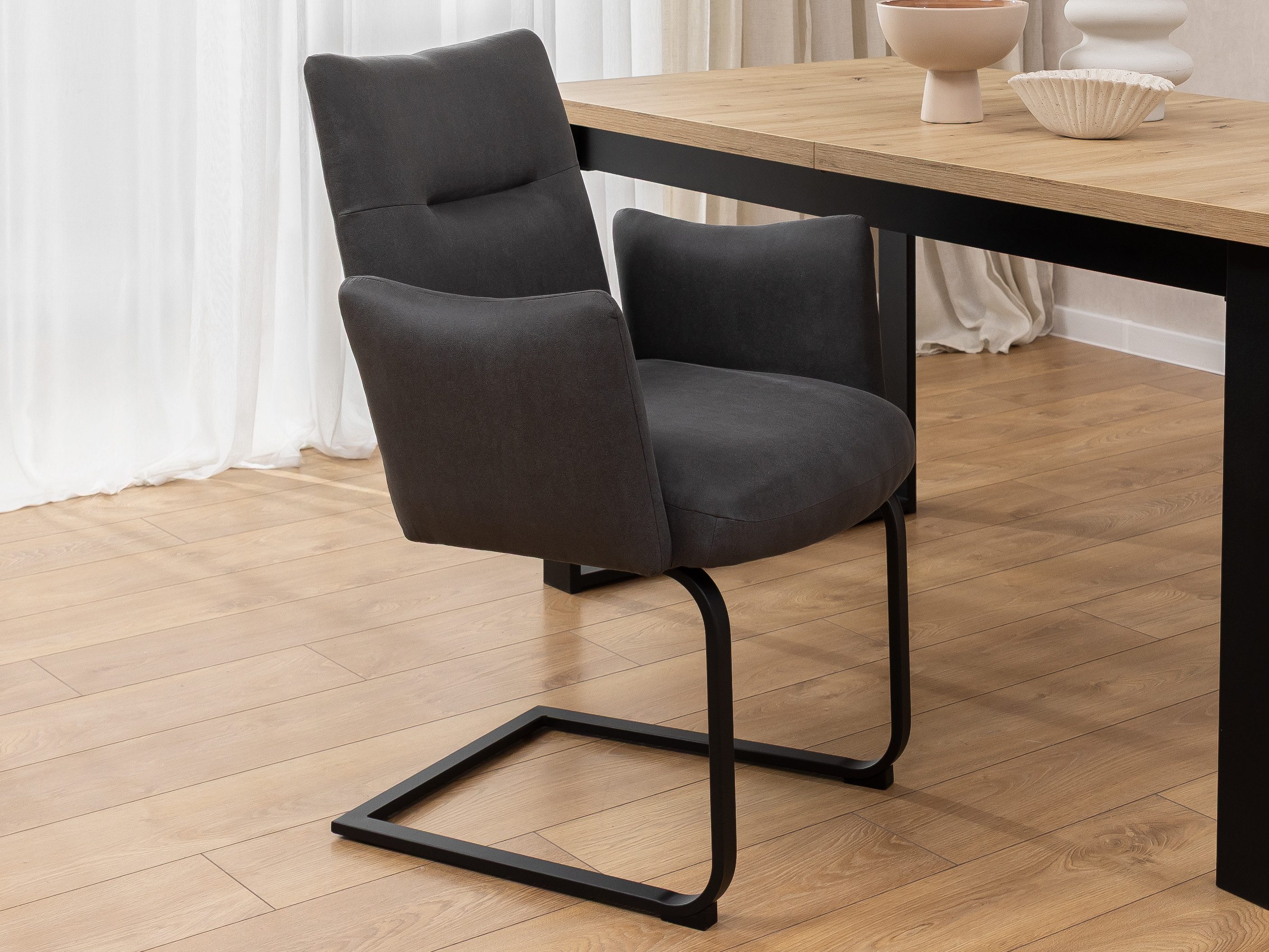 S-Style Möbel Polsterstuhl Hera aus Mikrofaser Anthrazit mit Freischwinger- günstig online kaufen