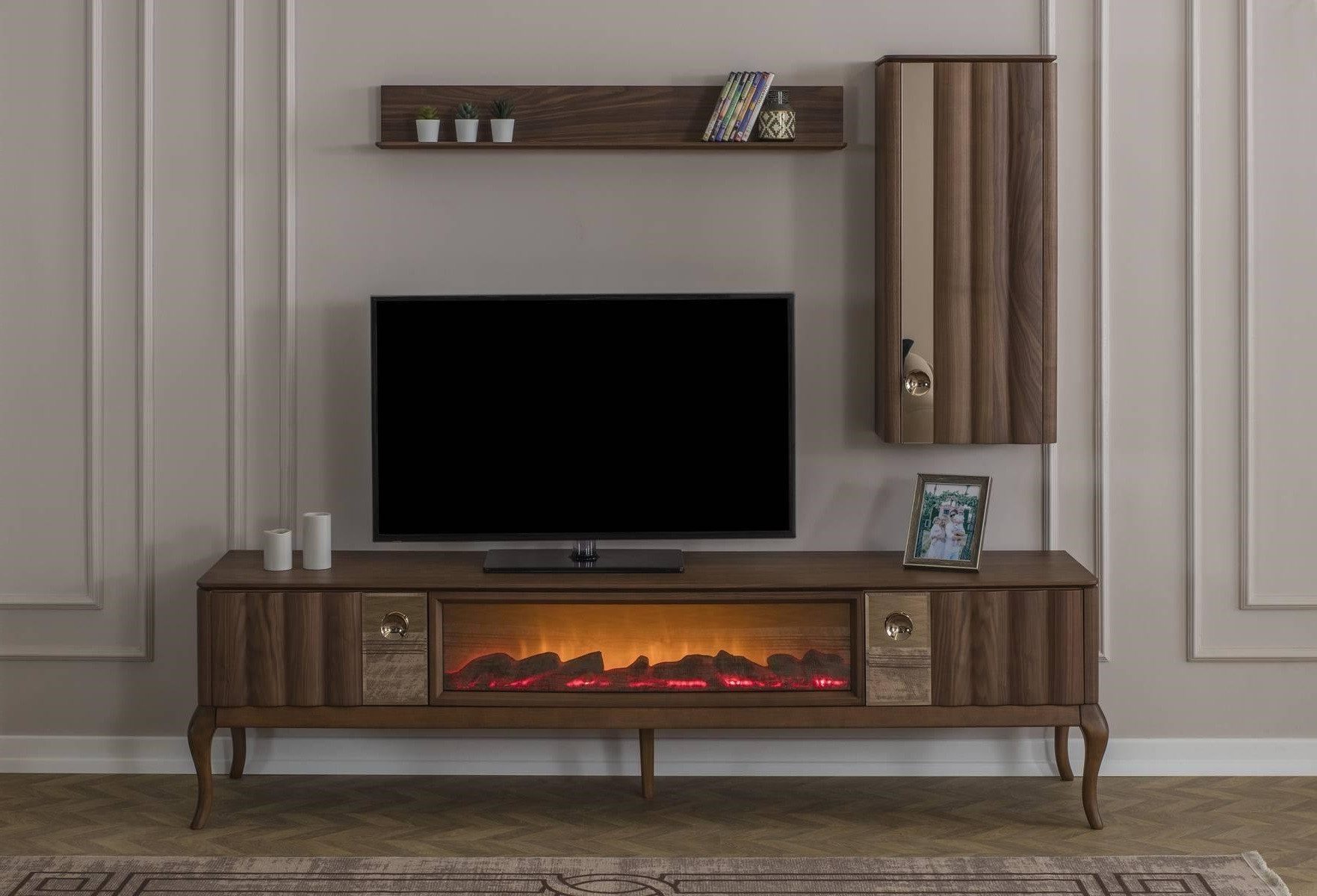Xlmoebel Wohnwand 3-teiliges Set mit brauner Wohnzimmergarnitur RTV-Lowboard, (3-St., 3tlg.Wohnzimmer Set (RTV Lowboard+Regal+Wandschrank), Hergestellt in Europa