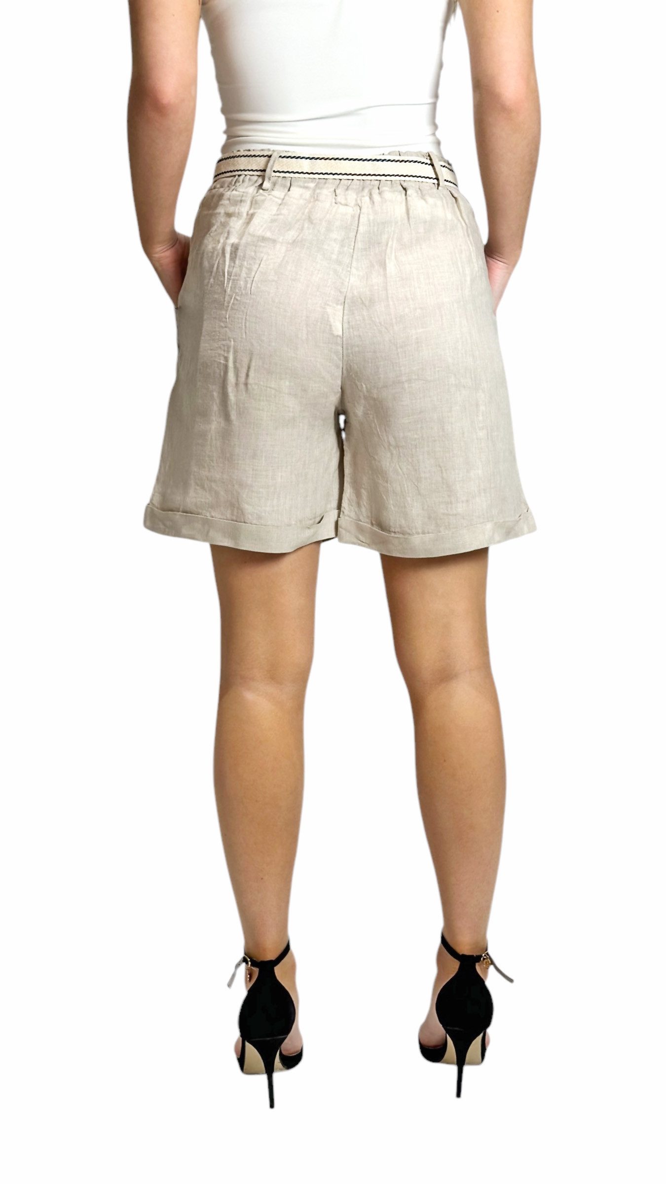 Mississhop Leinenhose Bermuda 100% Leinen Shorts mit Stoffgürtel M.357, Gr. 34-36