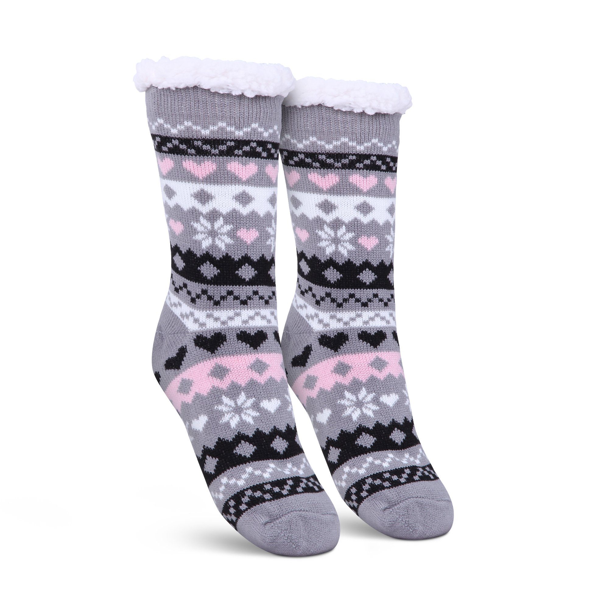 Bestlivings Kuschelsocken Haussocken "Norweger Herz" (1-Paar) Hüttensocken ABS / Teddyfutter - Norweger Socken Stoppersocken