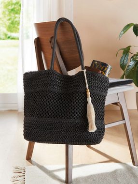 Dekoleidenschaft Basttasche Häkeltasche "Papierschnur" in schwarz, Damen Handtasche Schultertasche, Shopper, Einkaufstasche, Strohtasche, Damentasche im Boho-Chic, Tasche