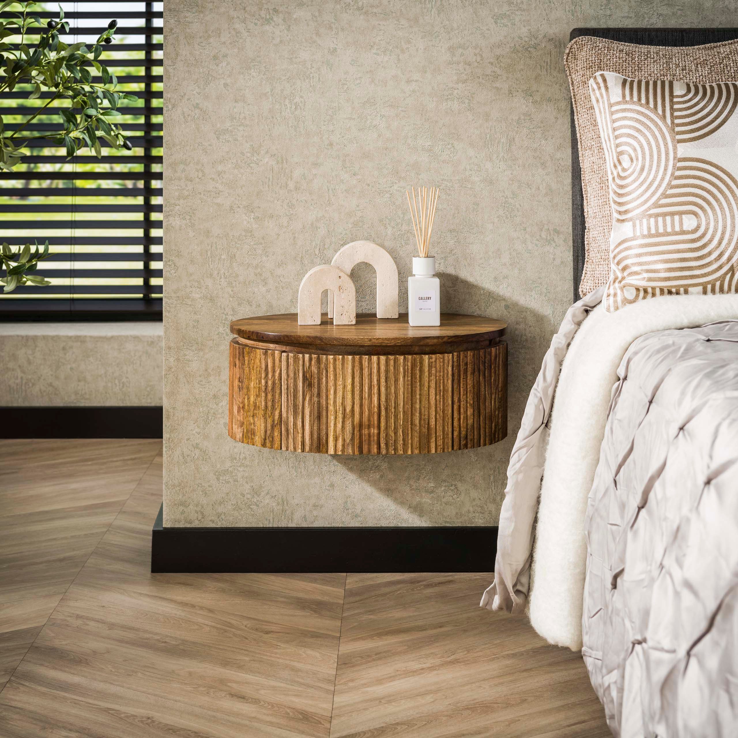 Sitheim-Europe Nachttisch Wave rund schwebend 1 Schublade / Massiv Mango sand