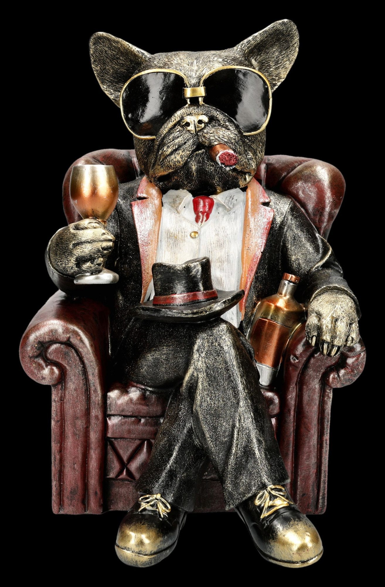 Figuren Shop GmbH Tierfigur Bulldogge Figur – Gentleman Hund Statue witzige Deko 26,5 cm Dekofigur