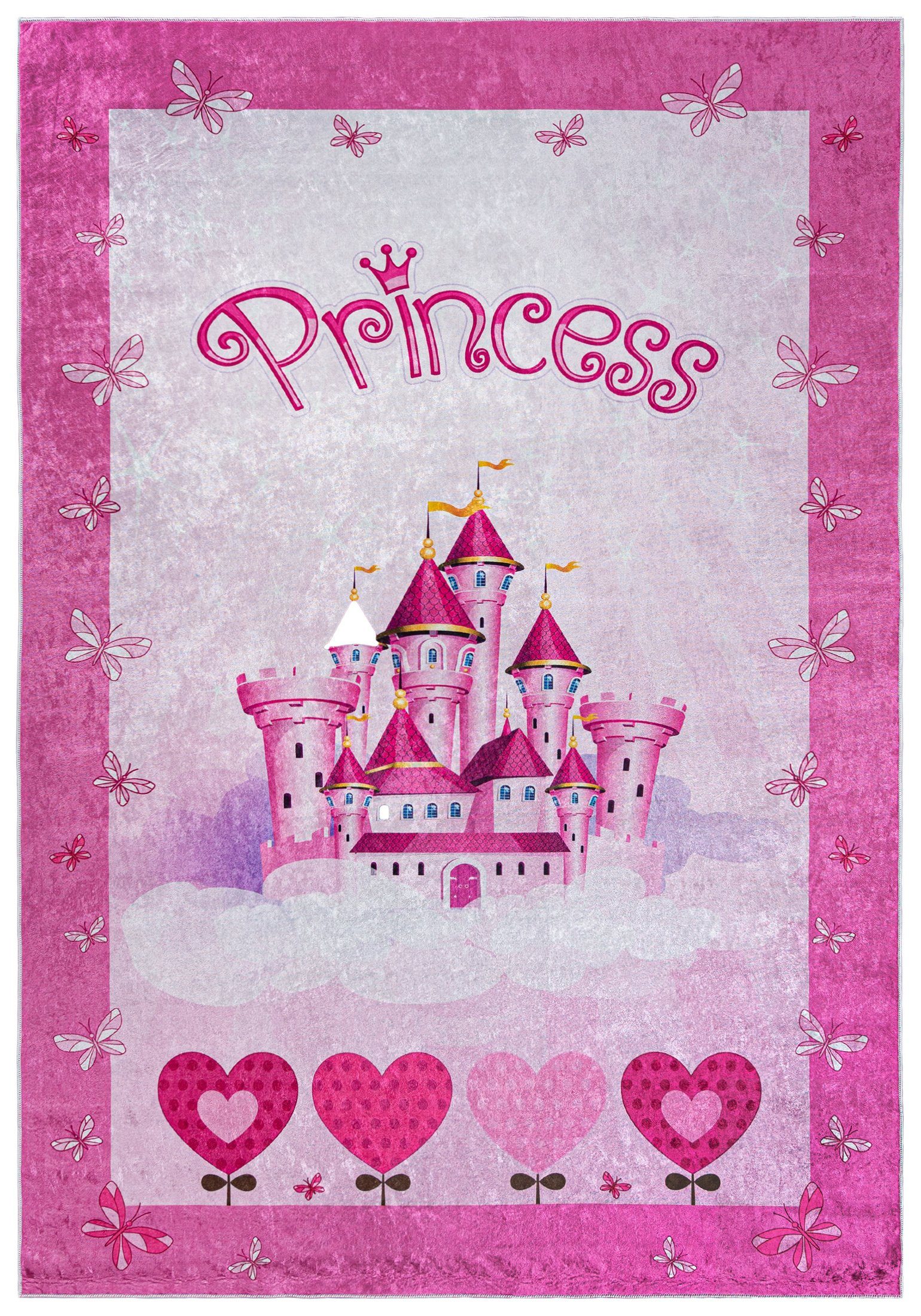 Höhe in Schloss, 38890 Kinderzimmerteppich mm, 80 x Pink Kinderteppich Mazovia, Waschmaschine, Kinderteppich 150 Rosa Rutschfest / Waschbar 5 cm, Kurflor, Prinzessin