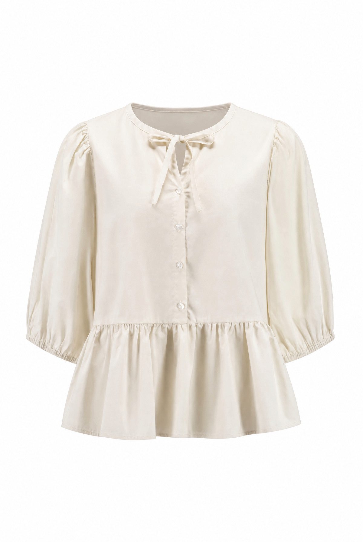 NADINE H Blusenshirt Baumwoll-Bluse mit Puffärmeln Kragenband im Frühlingsstyle