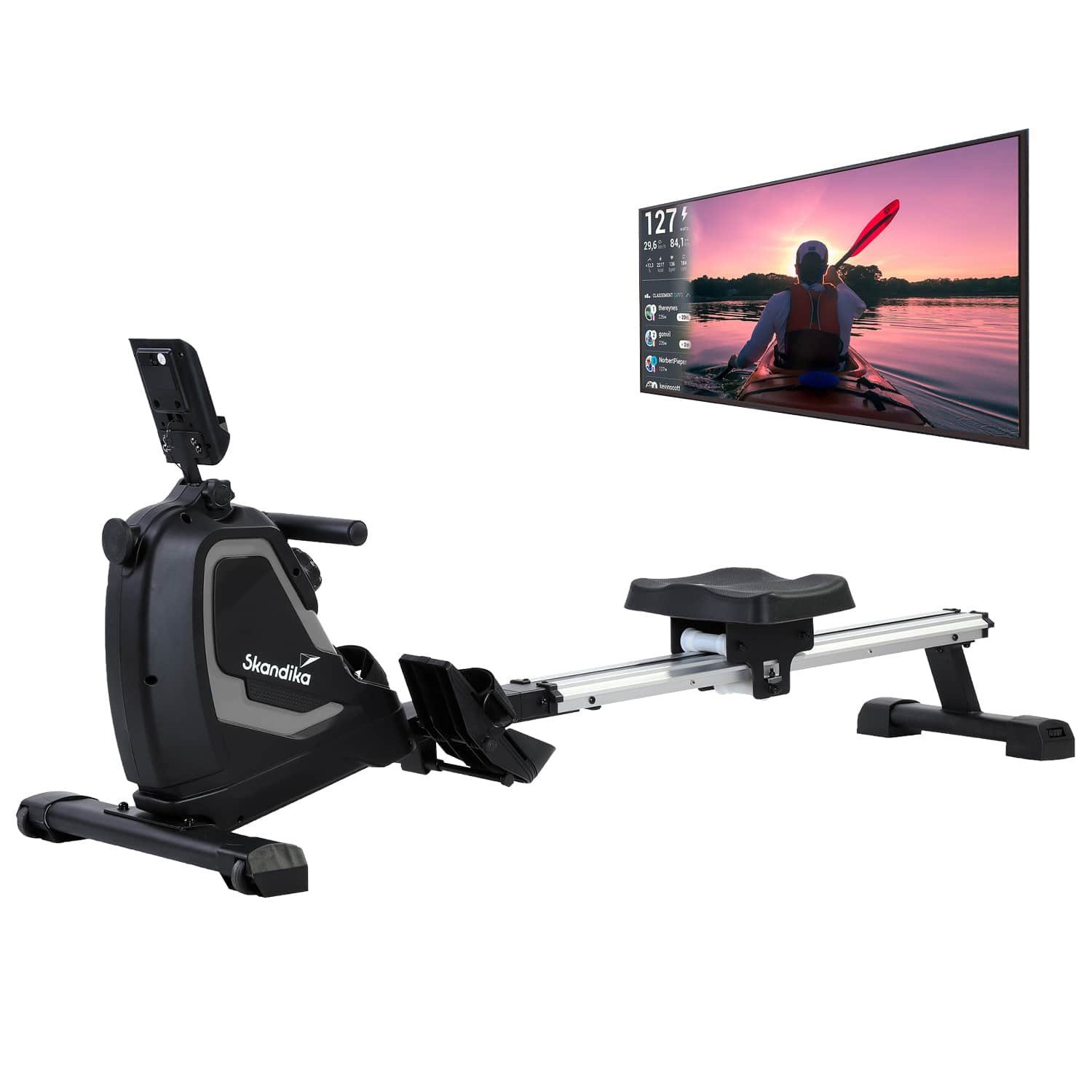 Skandika Rudergerät Venn, Pulsempfänger, Standfunktion, Transportrollen, Bluetooth, Tablet-Halterung, LED-Display, Magnetbremssystem, 8 Widerstandsstufen