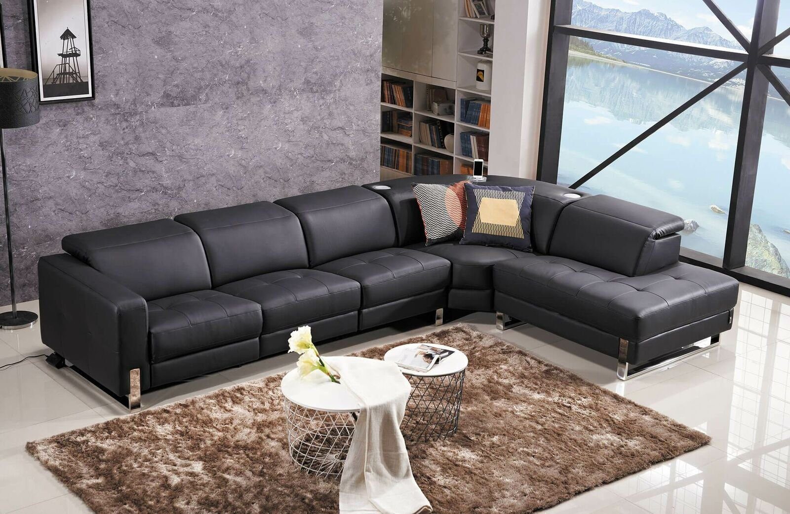 JVmoebel Ecksofa, Wohnlandschaft Design Ledersofa Schwarz L-Form Couch Modern Sofa Garnitur