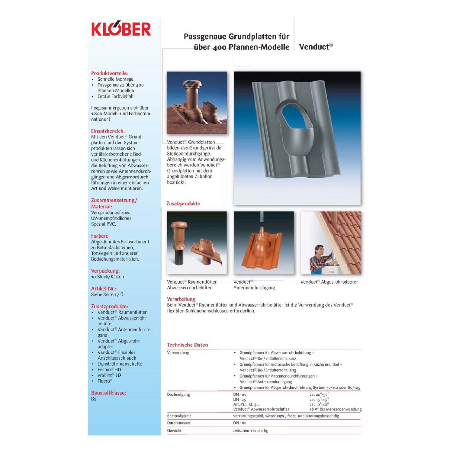 Klöber Dachdurchführung Klöber-Set1 Dachentlüftung DN100 rot günstig online kaufen