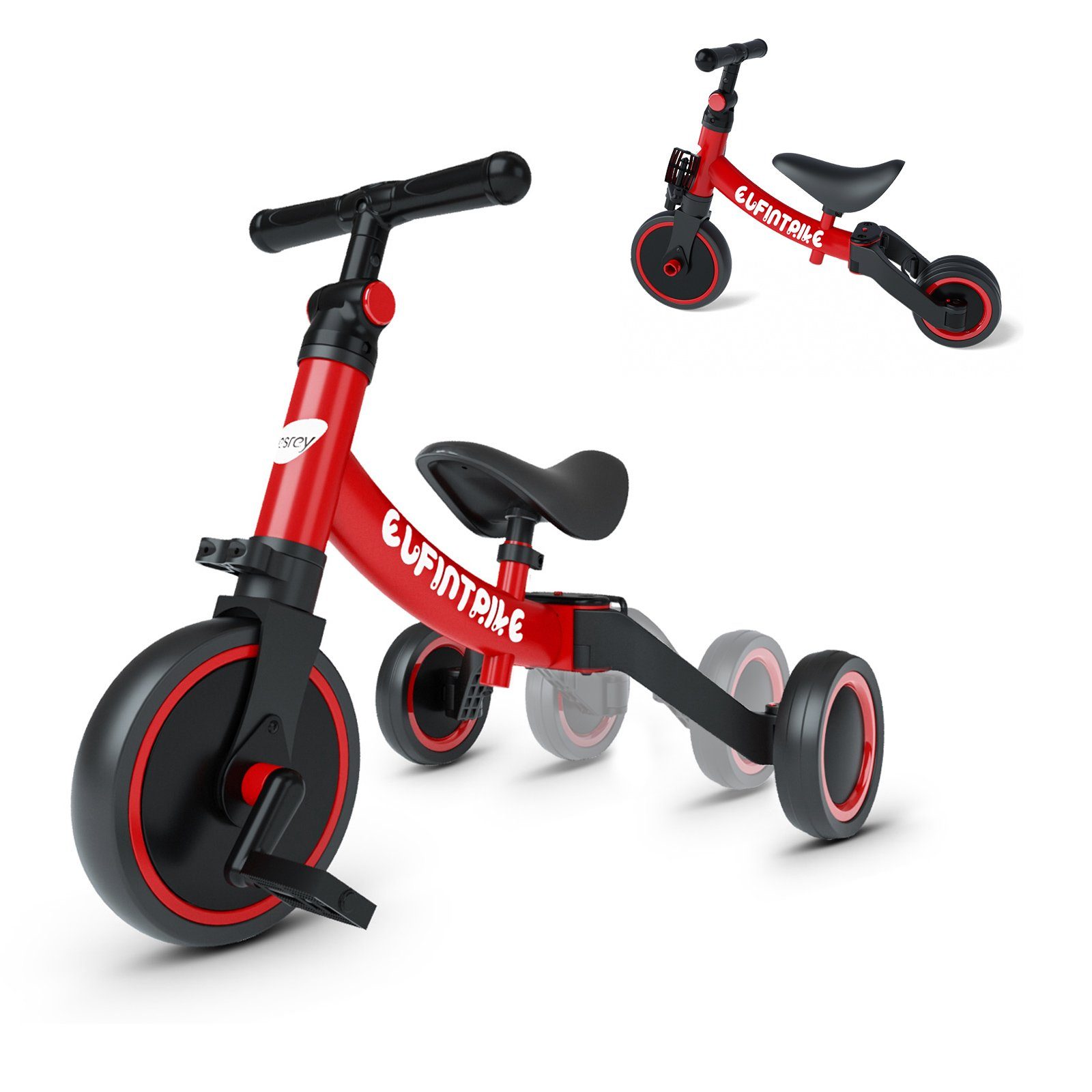 besrey Dreirad Kinderdreirad 5-in-1 Laufrad Lauffahrrad Geschenk für Kinder, Das Design ohne Kanten und Ecken, Sicherheit &Robuster Stahlrahmen