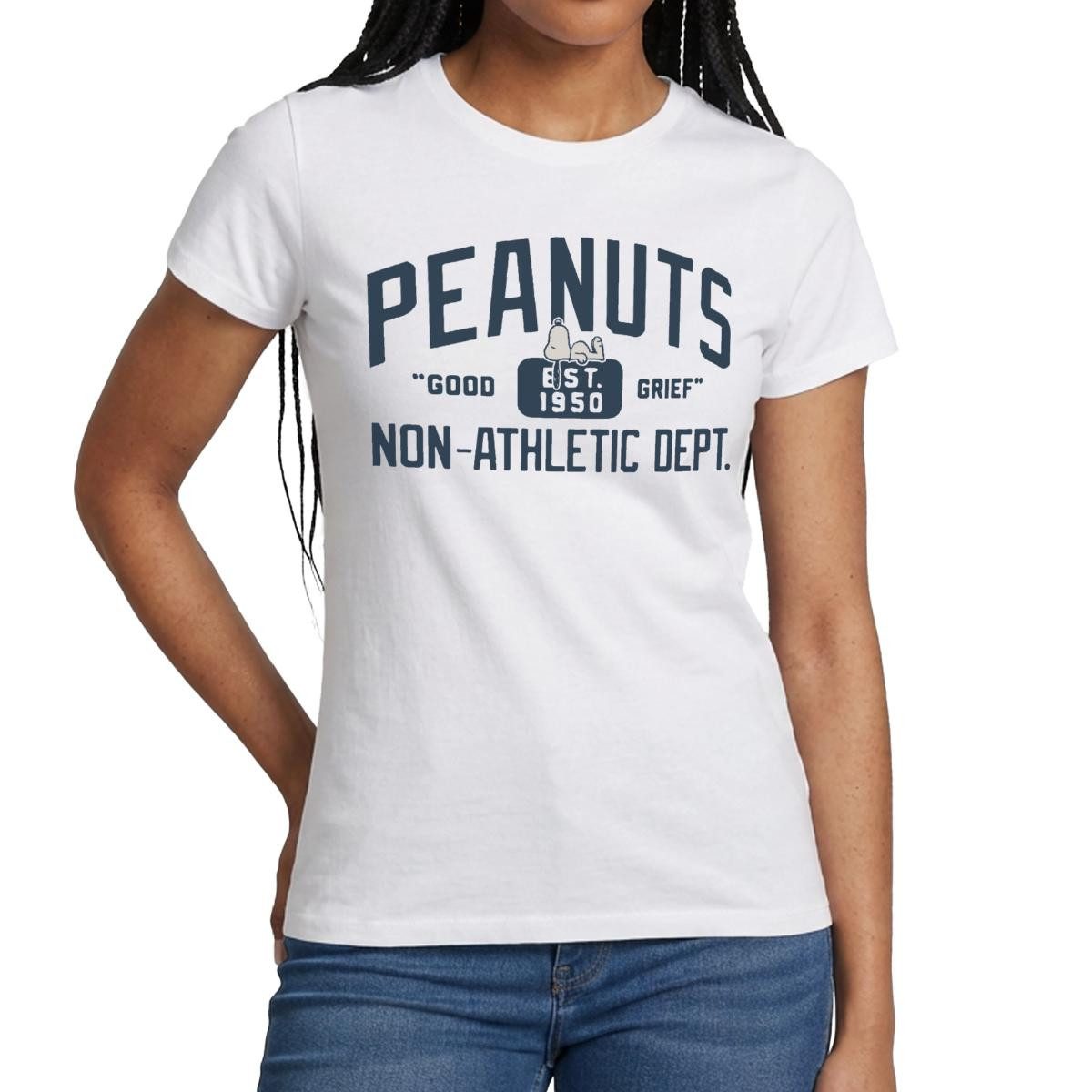 Spreadshirt T-Shirt Peanuts Non-Athletic Dept. Est 1950 Mit Snoopy Frauen T-Shirt (1-tlg) Slim Fit, fällt klein aus