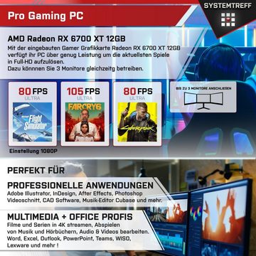 SYSTEMTREFF Gaming-PC-Komplettsystem (24", Intel Core i5 12500, Radeon RX 6700 XT, 16 GB RAM, 1000 GB SSD, Windows 11, WLAN)