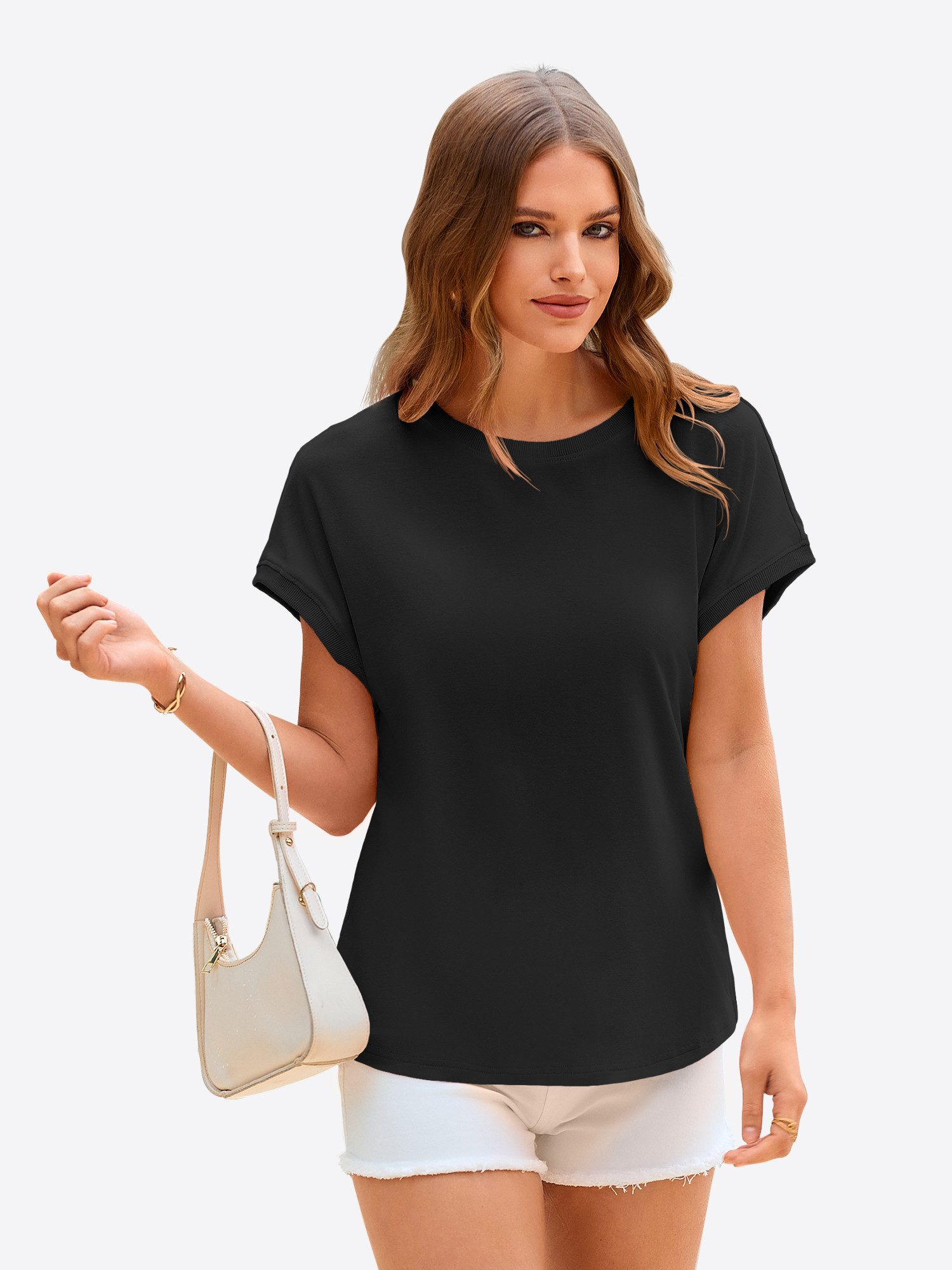 Imily Bela T-Shirt Damen Lässige Tunika-Tops mit Rundhalsausschnitt (Packung, 1-tlg., 1per-Pack) einfarbig