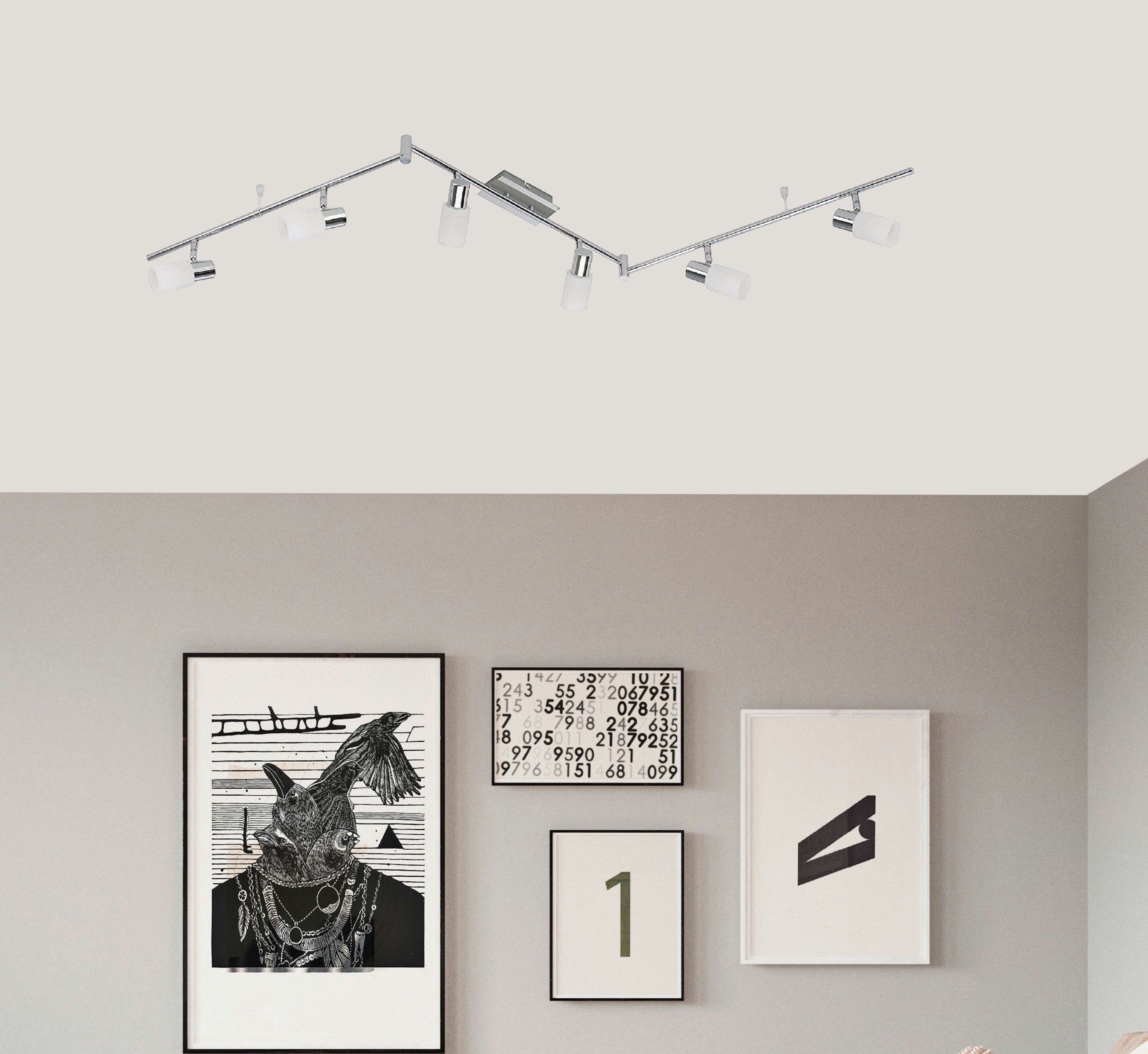 TRANGO LED Deckenleuchte, 6-flammig 2864-068 LED Deckenstrahler Chrom-Optik & Aluminium gebürstet GRACE inkl. 6x G9 LED Leuchtmittel 3.000K warmweiße Lichtfarbe Badleuchte, Flurleuchte, Küchenleuchte, Schwenkbare LED Deckenlampe, Kronleuchter