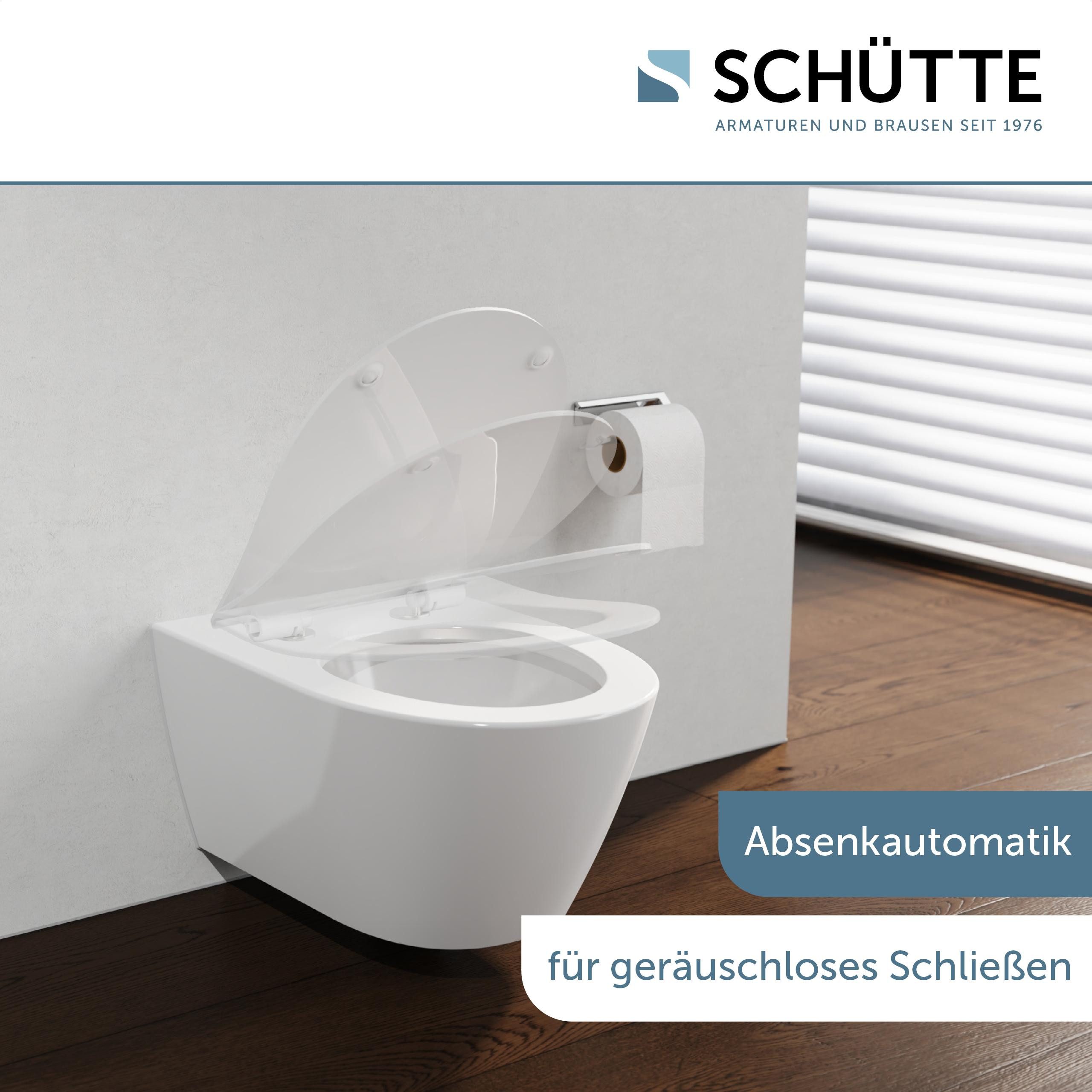 Schütte WC-Sitz Duroplast, WHITE D-Form PRO 6 (WC-Sitz, Befestigungsmaterial, Montageanleitung), mit Absenkautomatik und Schnellverschluss