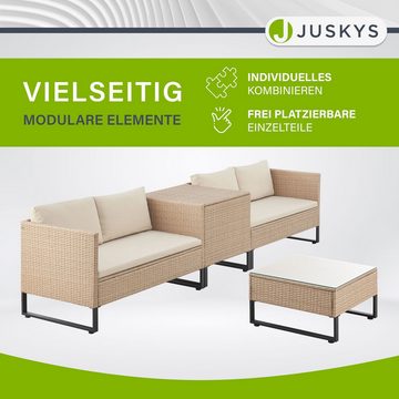 Juskys Gartenlounge-Set Santorini, (4-tlg), Polyrattan Sitzgruppe mit Beistelltisch & Auflagenbox, wetterfest
