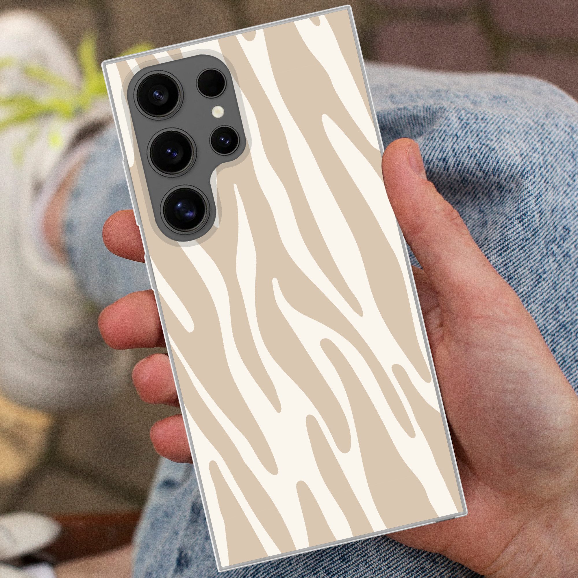 MuchoWow Handyhülle für Samsung Galaxy S24 Ultra Zebramuster - Beige - Weiß - Tiermuster, Phone Case, Silikon, Schutzhülle Dünn