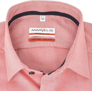 MARVELIS Businesshemd Businesshemd - Modern Fit - Langarm - Struktur - Rot