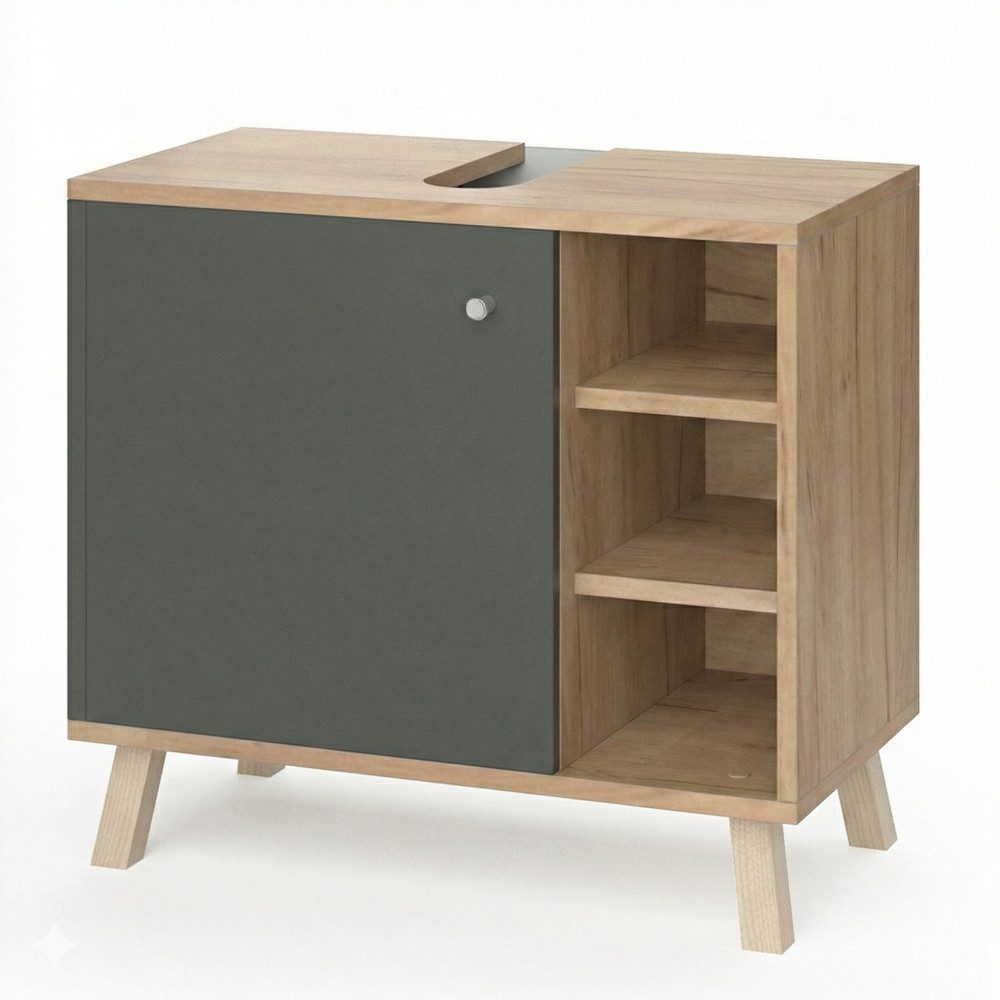 Vicco Waschbeckenunterschrank Senyo, Anthrazit/Goldkraft Eiche, 60 x 54 cm (1-St)