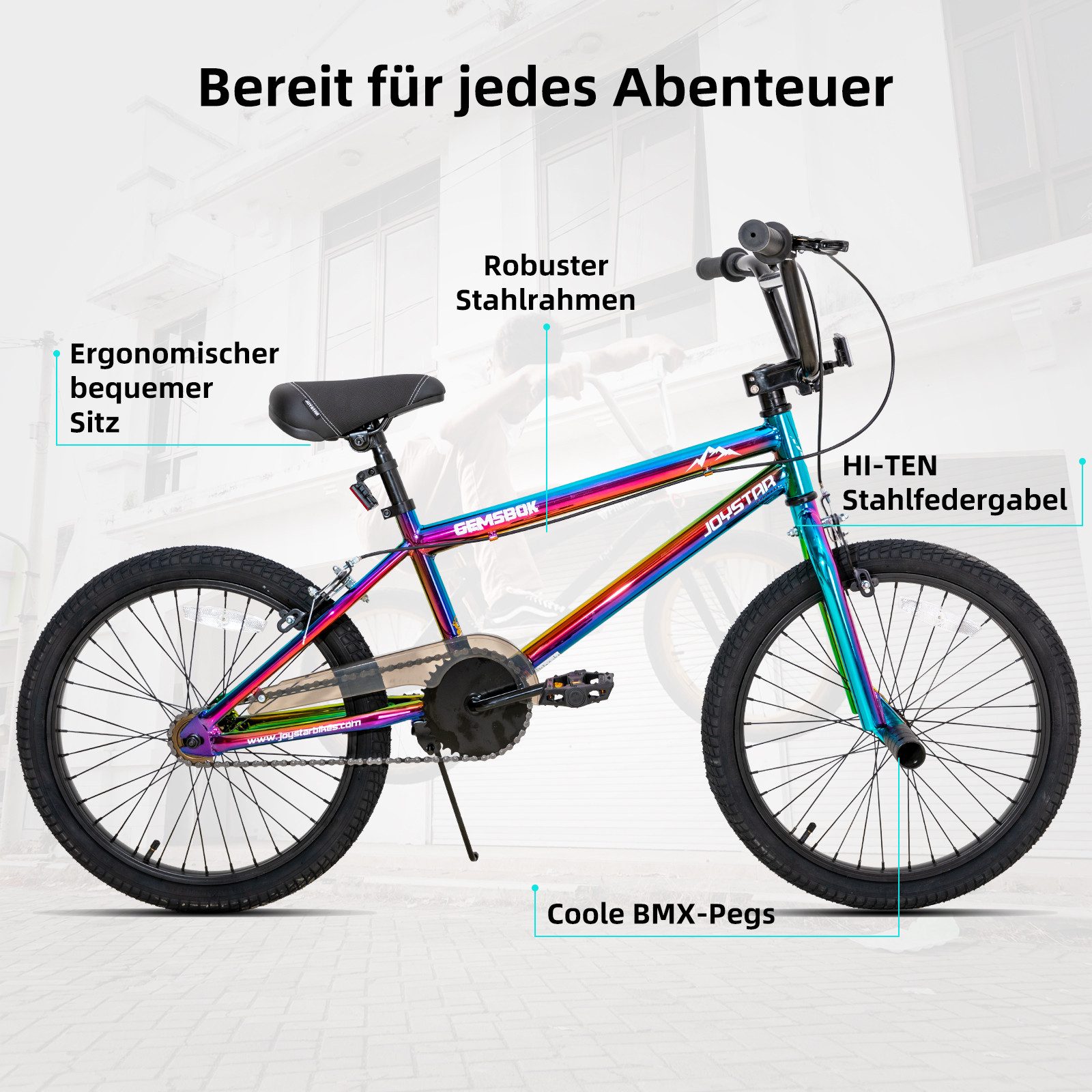 HILAND BMX-Rad BMX 20/24 Zoll Kinderfahrrad, Stahlrahmen, Stunt-Pegs, Doppelbremsen