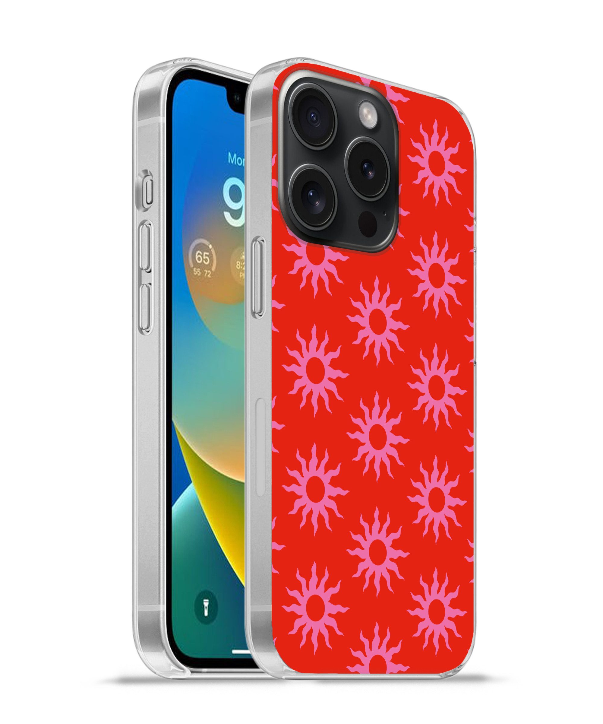 MuchoWow Handyhülle für Apple iPhone 15 Pro Sonnen - Rot - Rosa - Muster - Sommer, Smartphone-Bumper, Print, Handy Schutzhülle Dünn